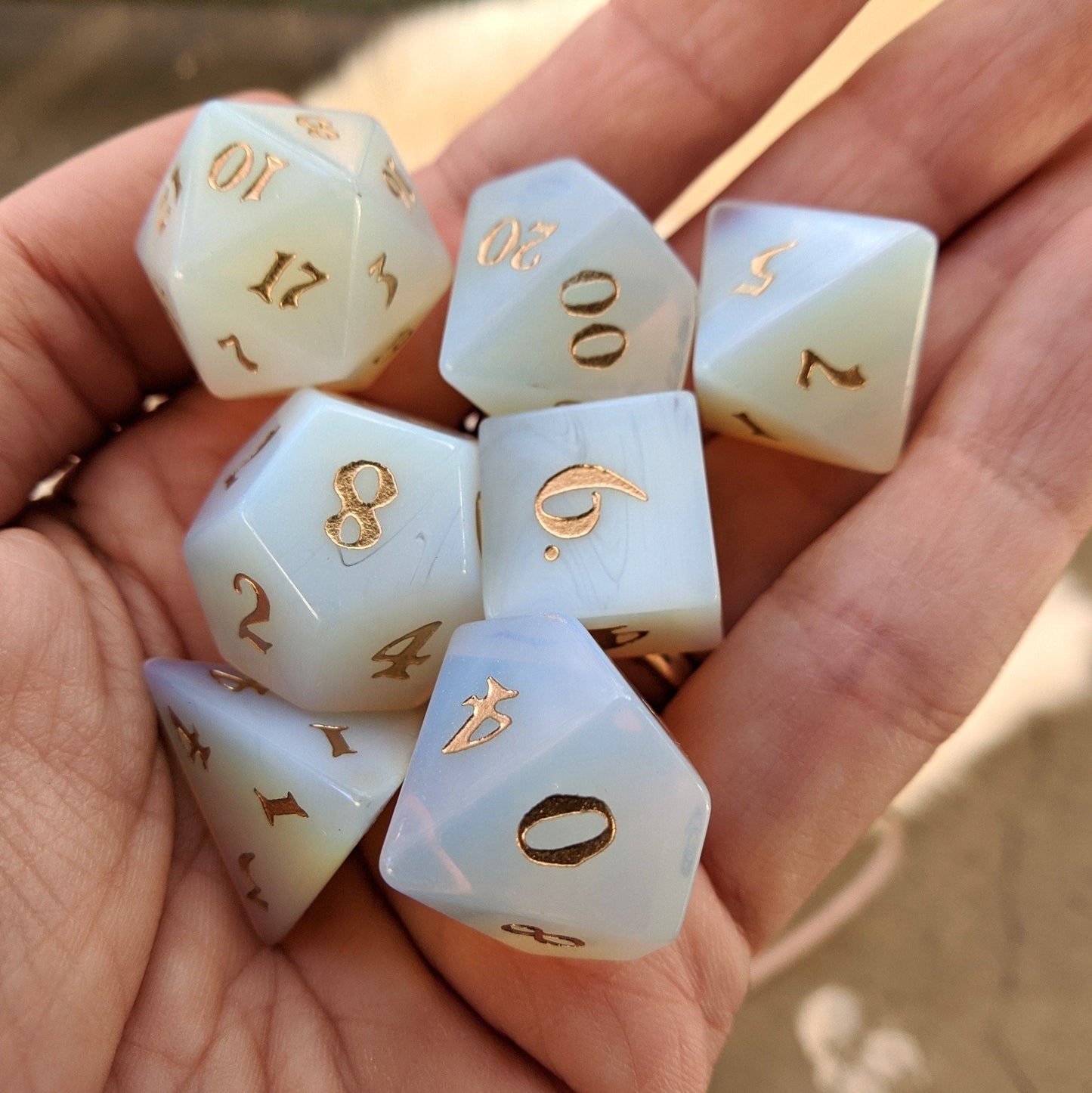 Opalite Dice Set. Real Gemstone 7 Piece TTRPG Dice Dice sets Fennek and Finch