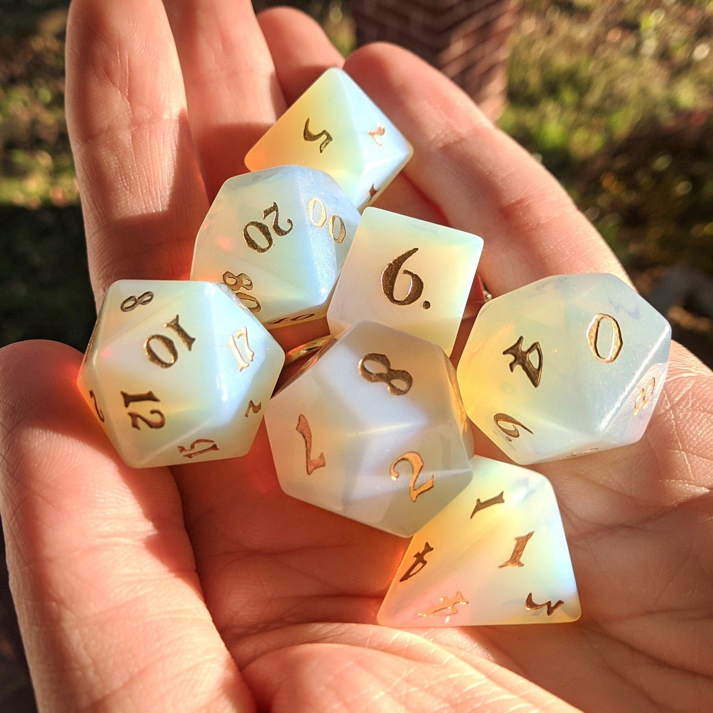 Opalite Dice Set. Real Gemstone 7 Piece TTRPG Dice Dice sets Fennek and Finch