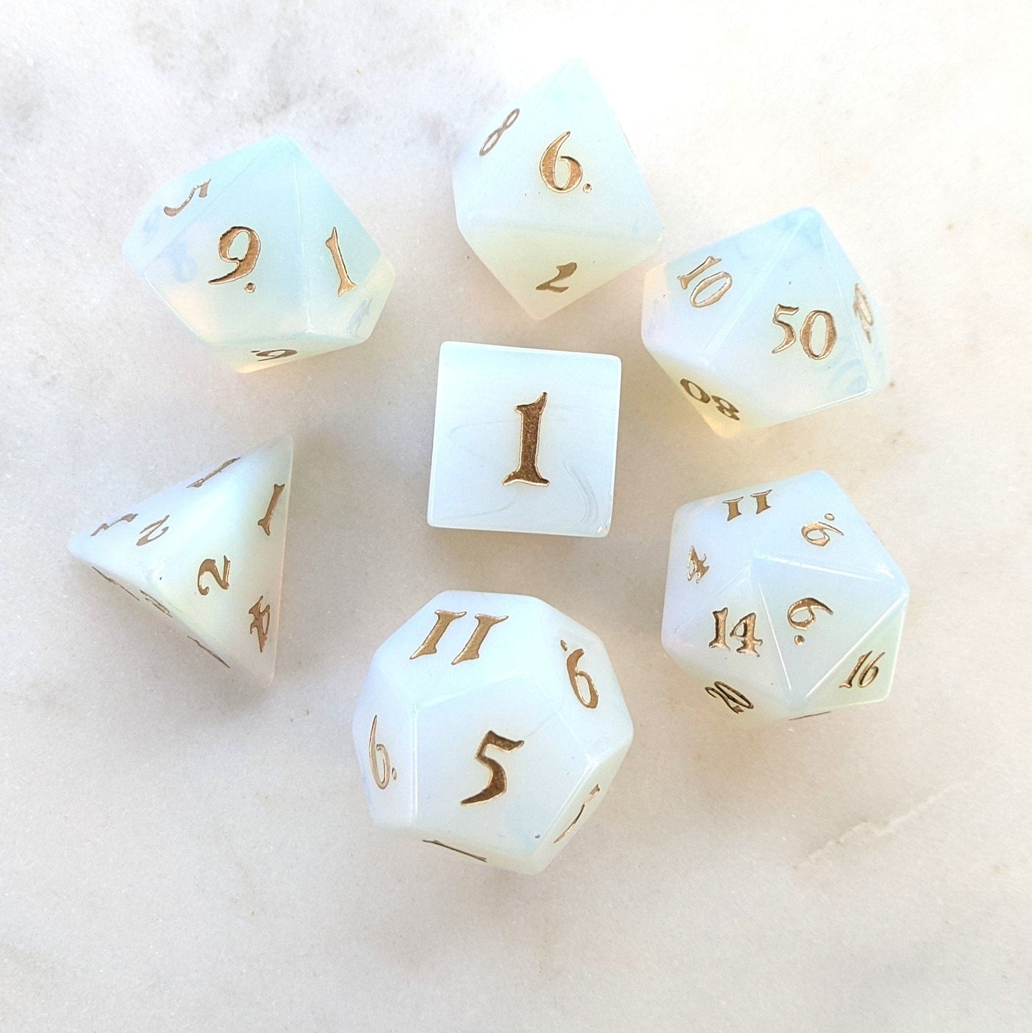 Opalite Dice Set. Real Gemstone 7 Piece TTRPG Dice Dice sets Fennek and Finch