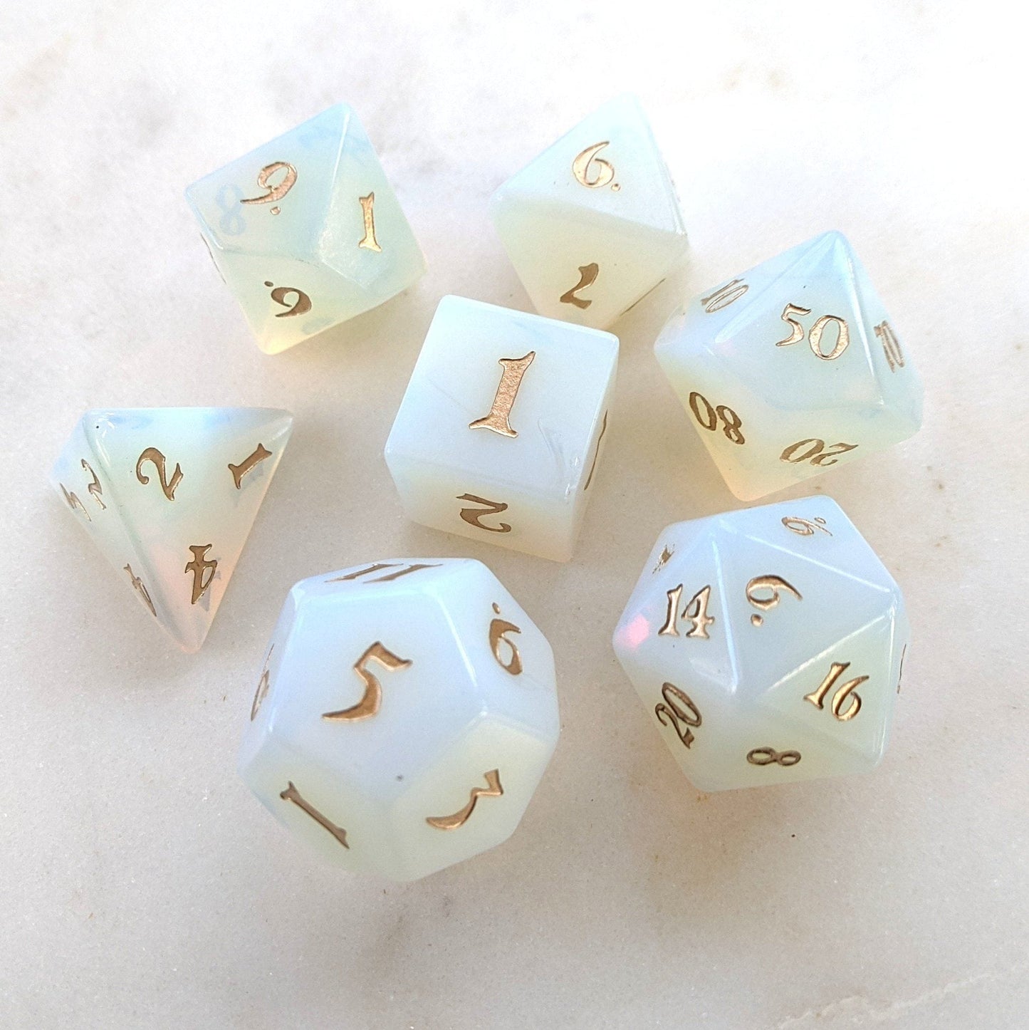 Opalite Dice Set. Real Gemstone 7 Piece TTRPG Dice Dice sets Fennek and Finch