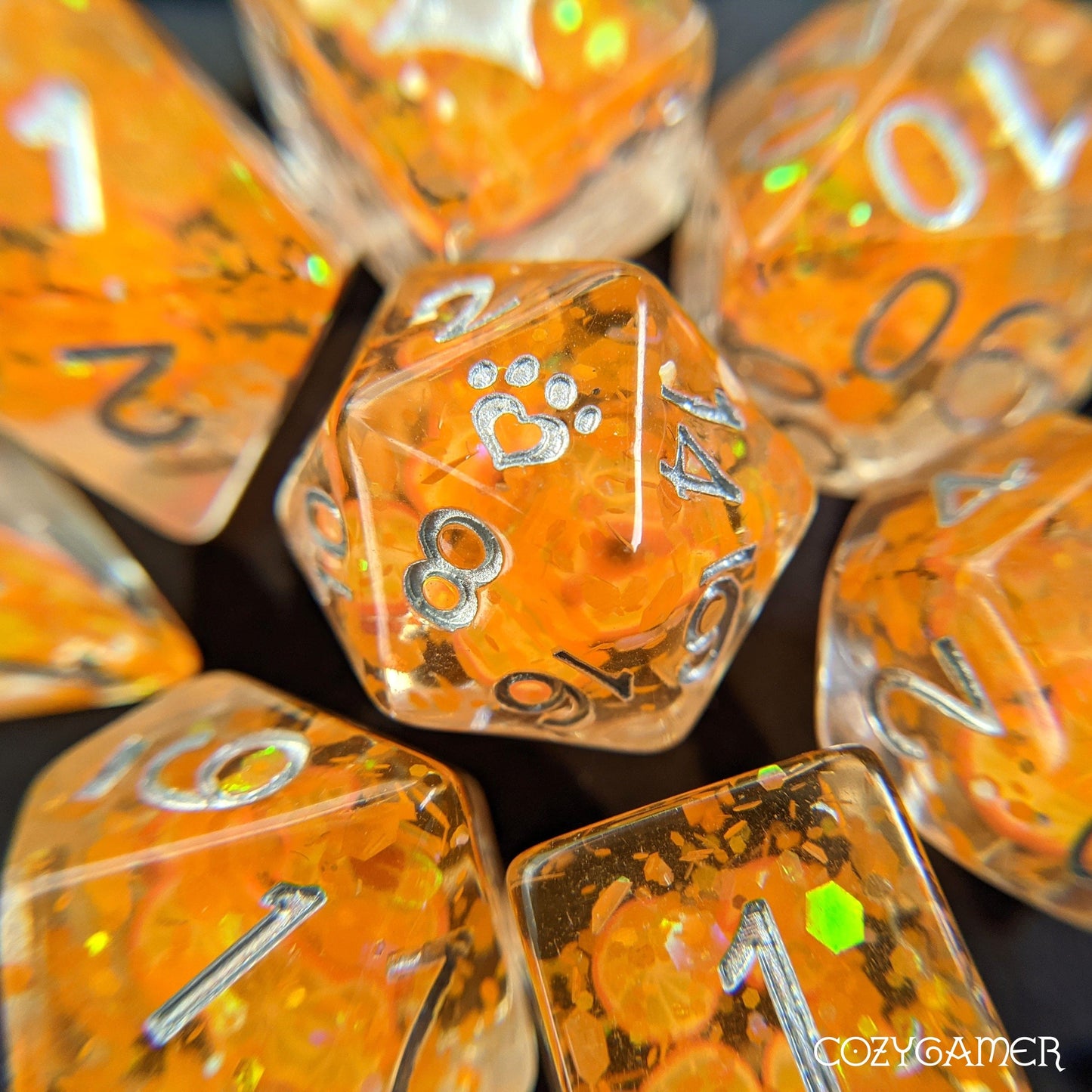 Orange Dice Set. 8 Piece Fruit Slice Bright DnD Dice Set Dice sets Fennek and Finch