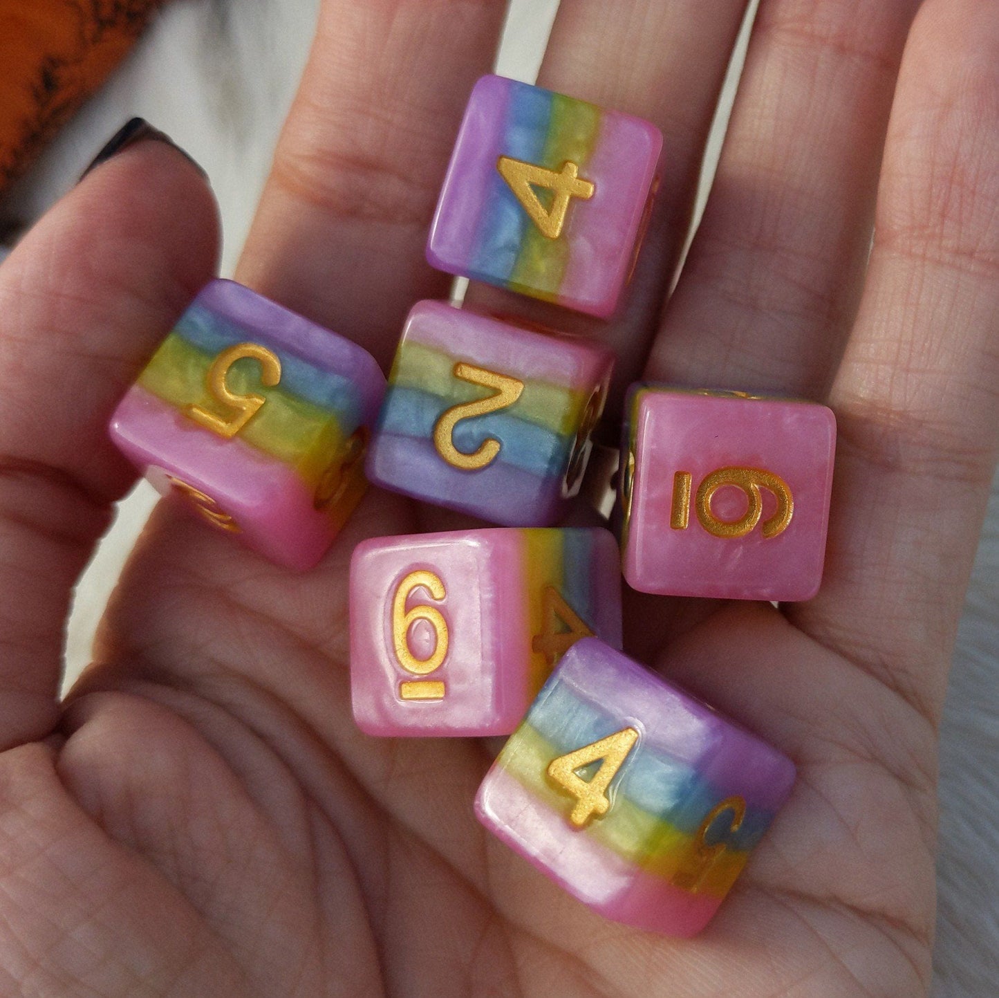 Pastel Rainbow D6 Set. Set of 6 Dice Sets & Games Fennek and Finch