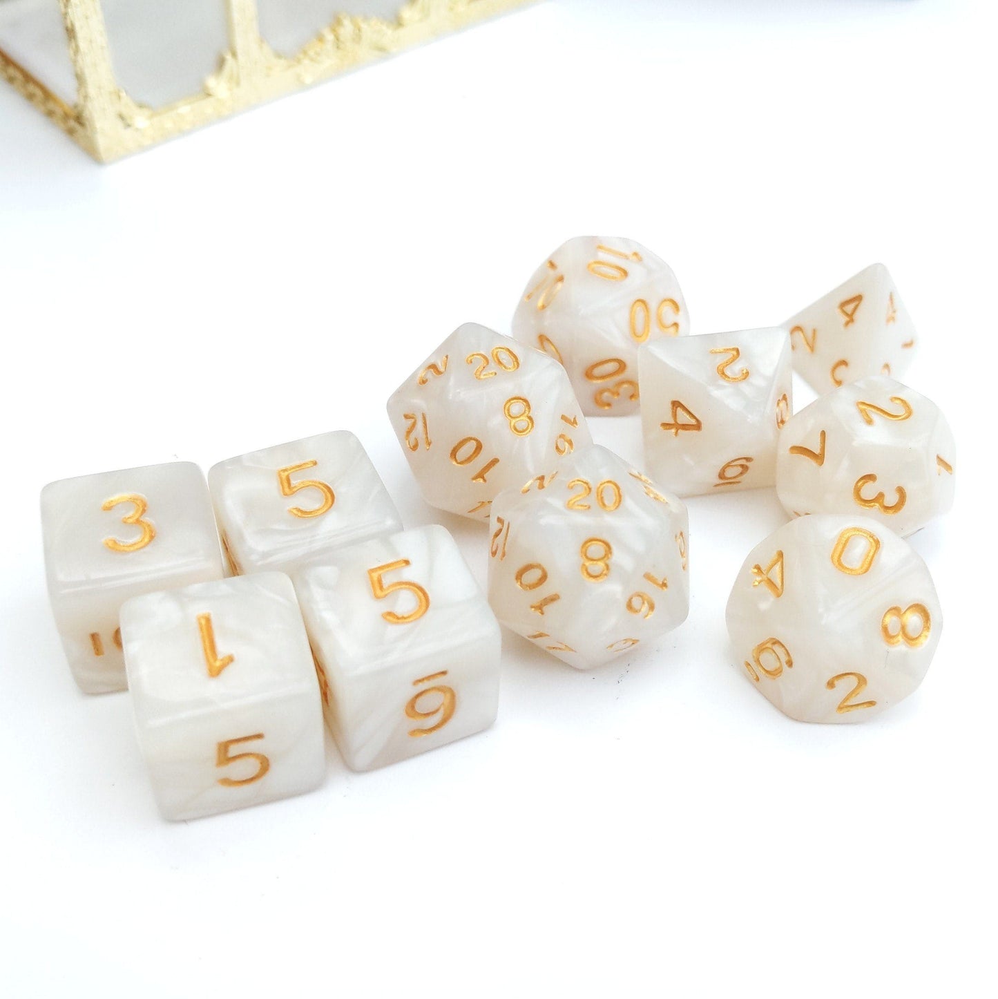 11 Piece Pearly Gates Dice Set. - CozyGamer