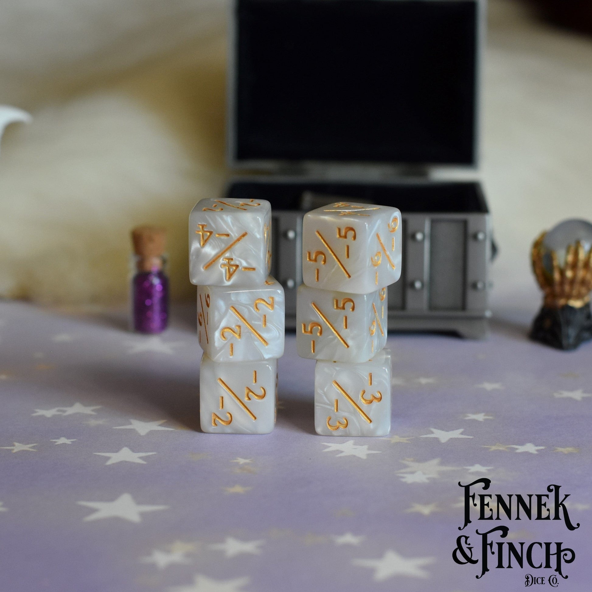 Pearly Gates D6 Negative Counter Dice Set. Dice Sets & Games Fennek and Finch