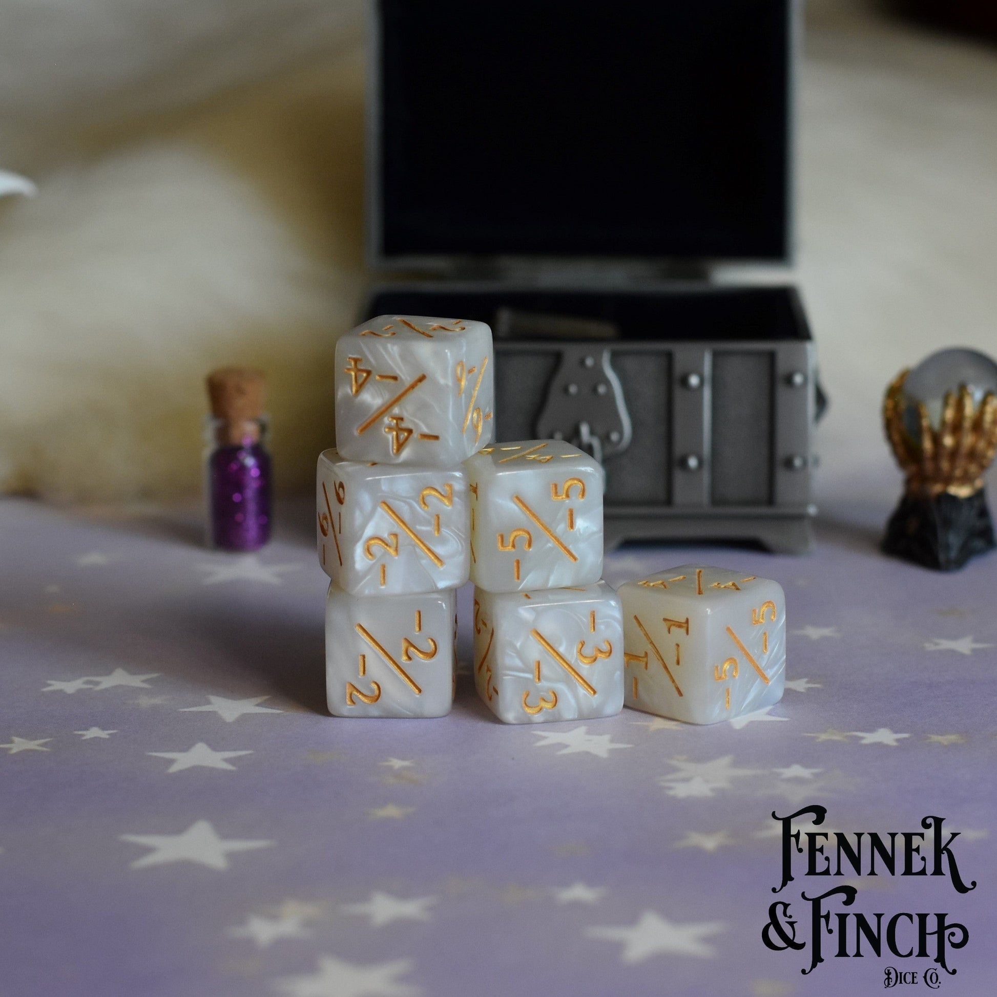 Pearly Gates D6 Negative Counter Dice Set. Dice Sets & Games Fennek and Finch