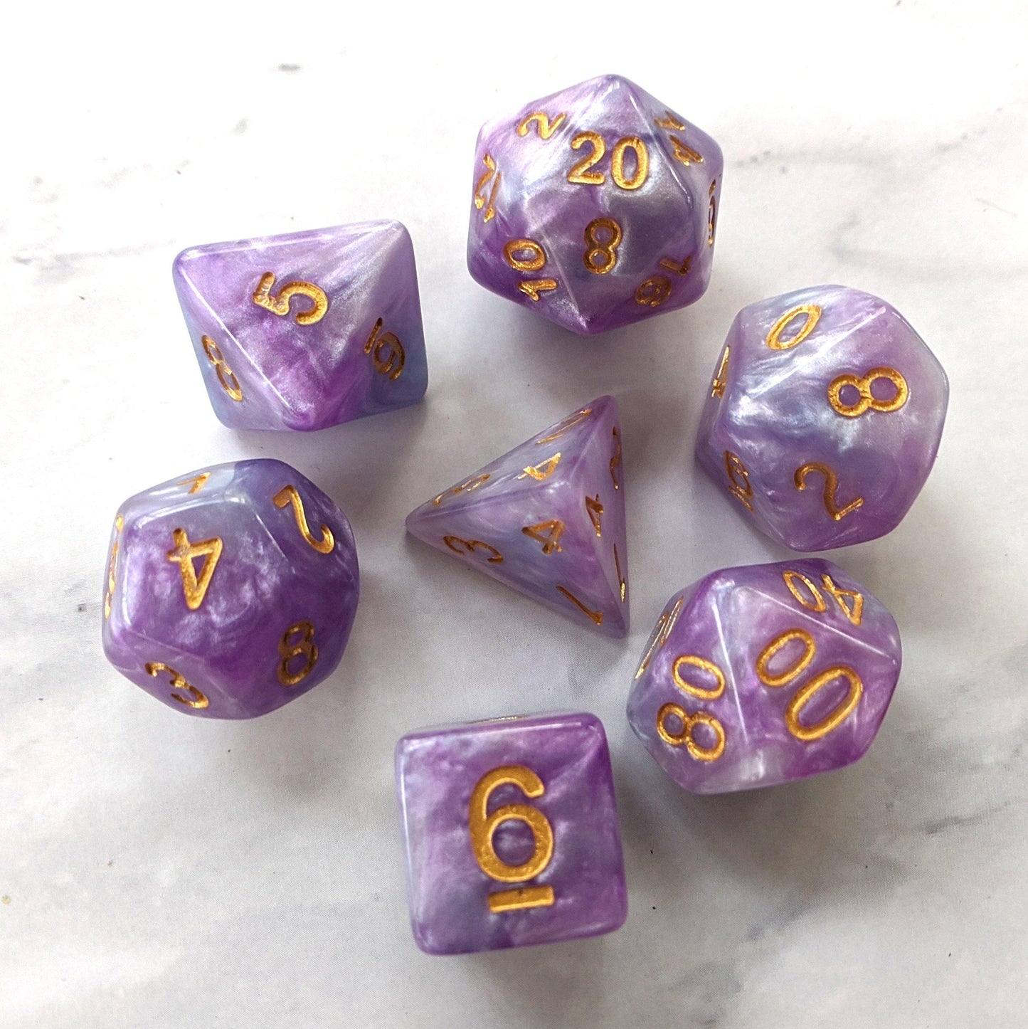 Periwinkle Dream DnD Dice Set, Blue and Purple Pearl Shimmer Dice - CozyGamer