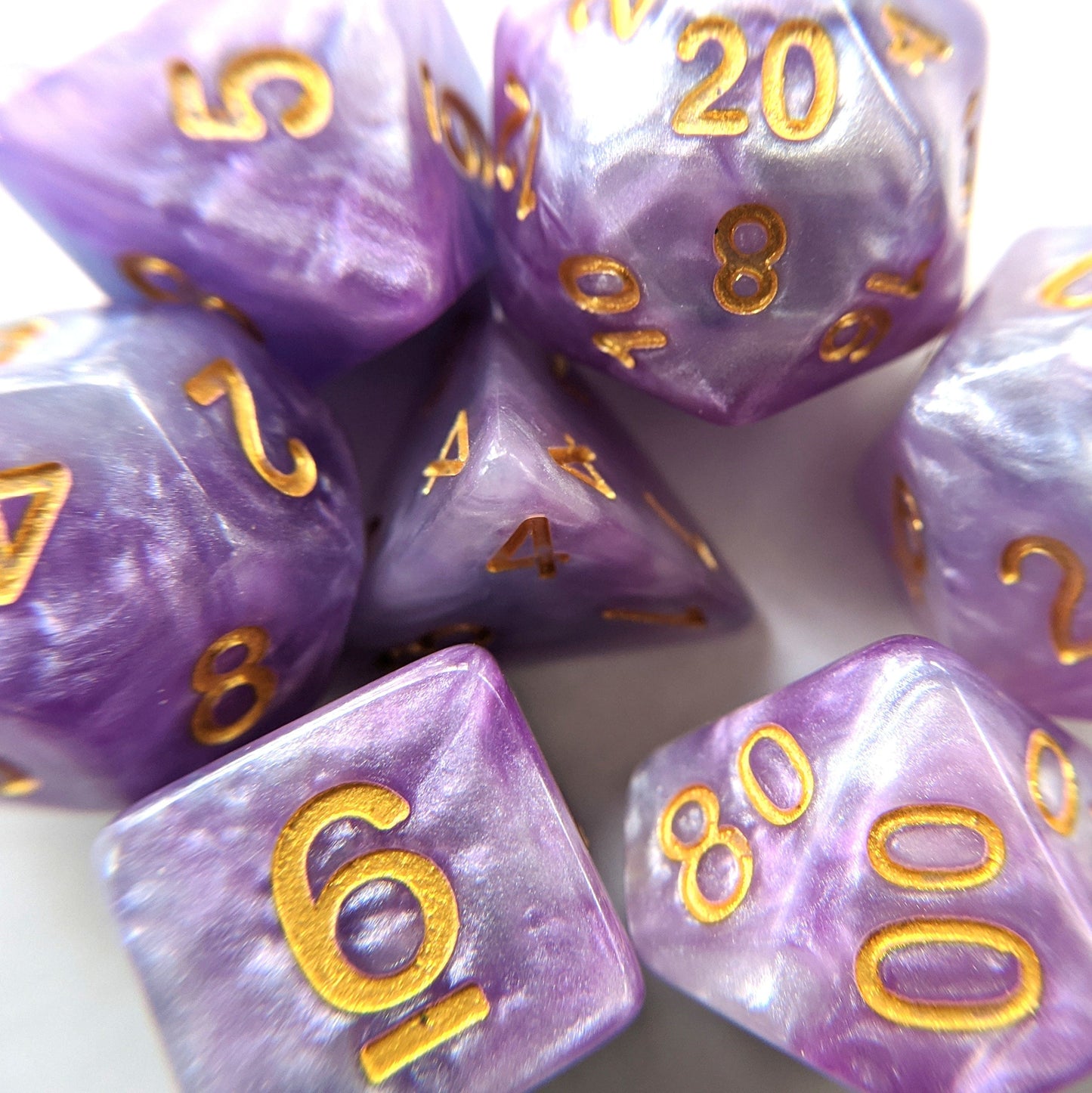 Periwinkle Dream DnD Dice Set, Blue and Purple Pearl Shimmer Dice - CozyGamer