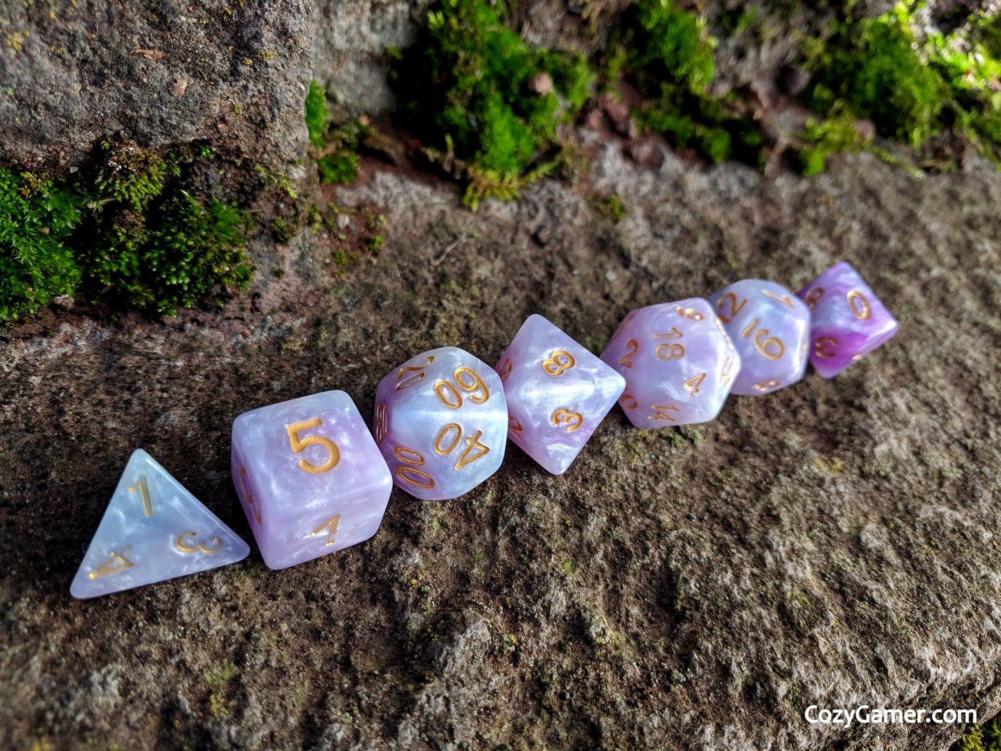 Periwinkle Dream DnD Dice Set, Blue and Purple Pearl Shimmer Dice - CozyGamer