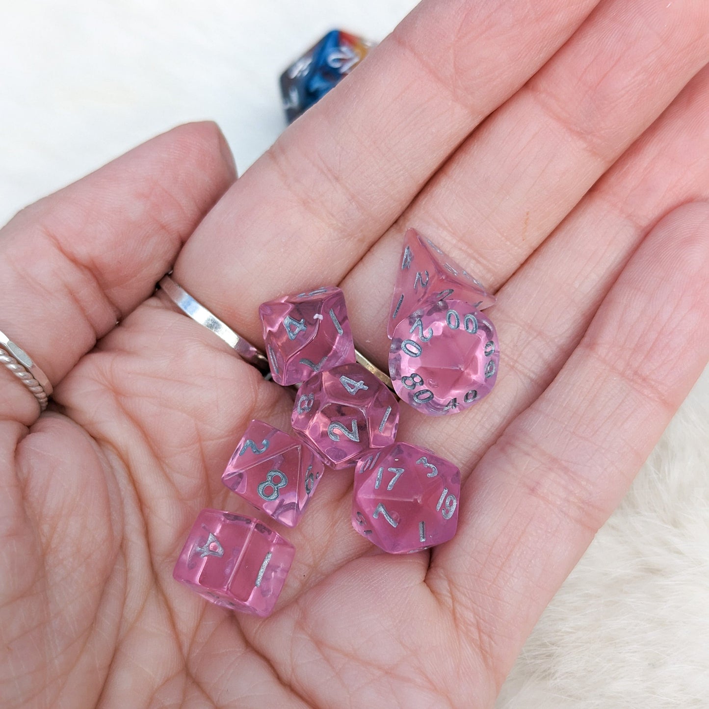 Pink Mini Dice Set. 7 Piece Polyhedral DND Dice