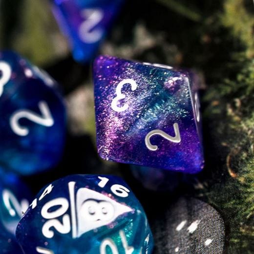 Purple and Blue Will O Wisp Dice Set - CozyGamer