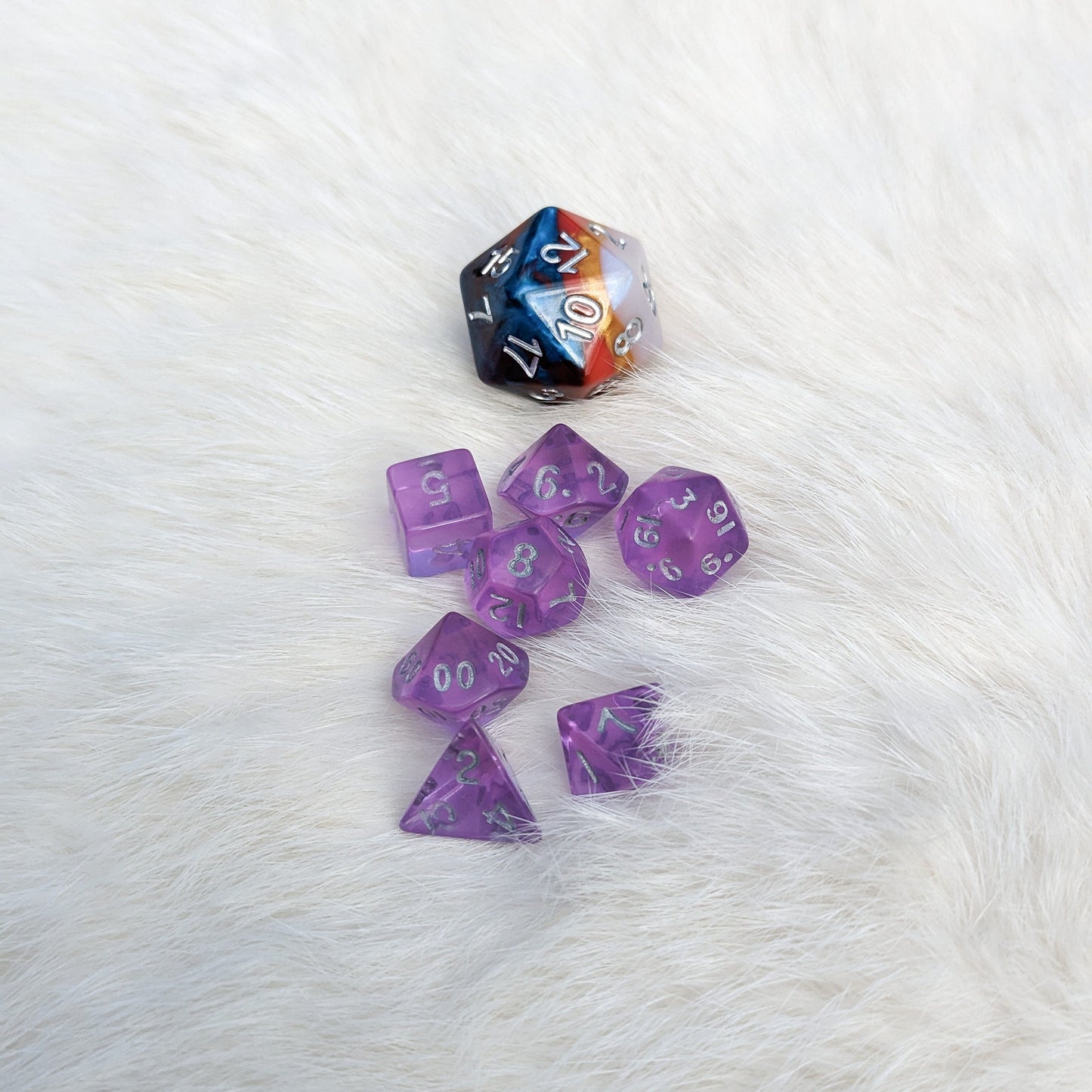 Purple Mini Dice Set. 7 Piece Polyhedral DND Dice Fennek and Finch