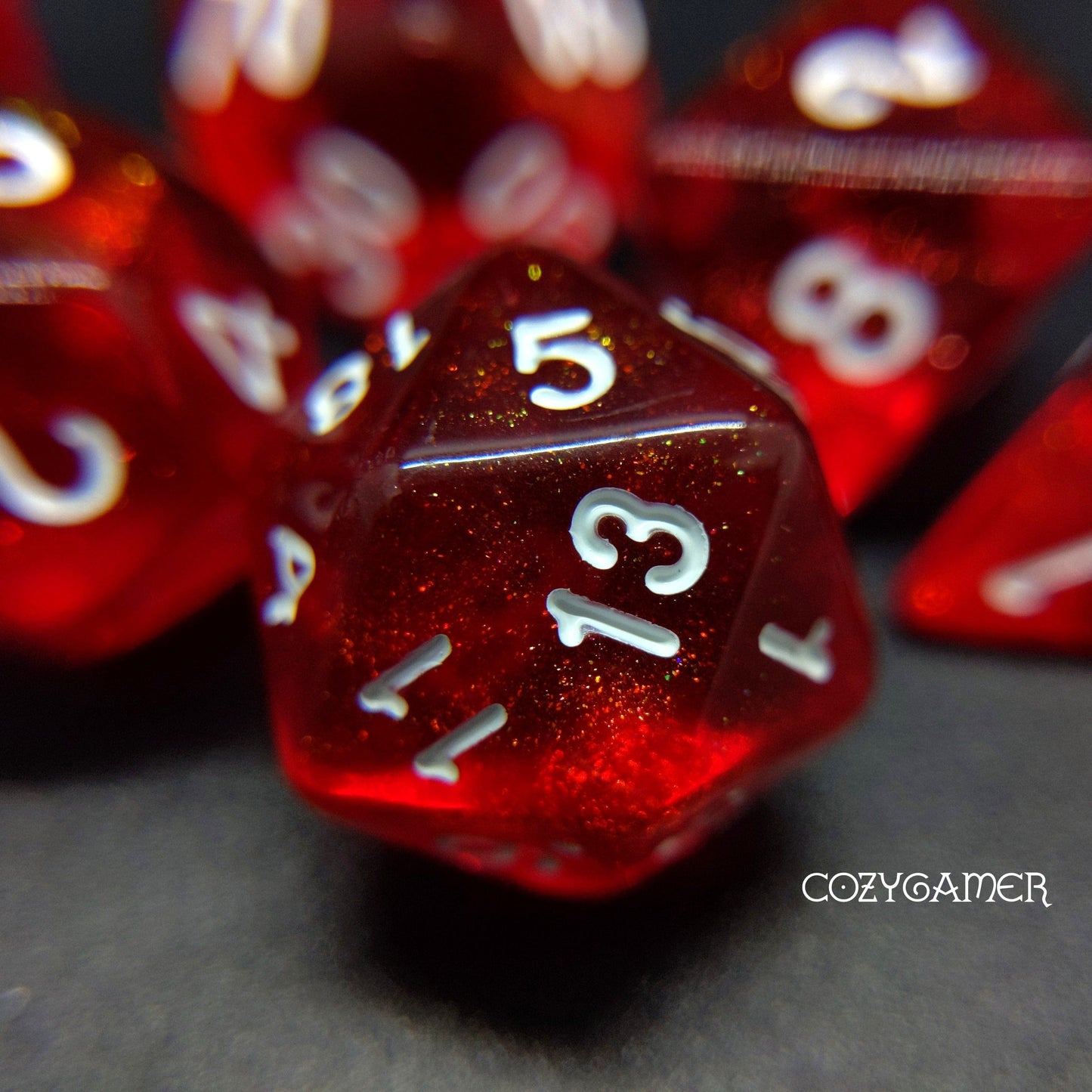 Rabbit Eye Will O Wisp Dice Set. Glitter TTRPG Dice