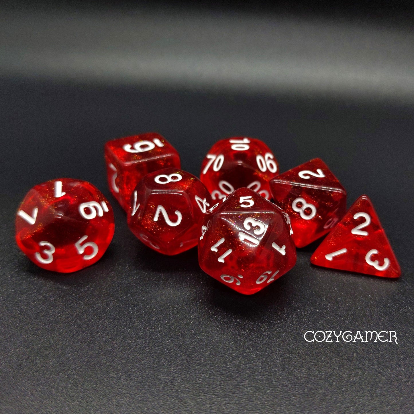 Rabbit Eye Will O Wisp Dice Set. Glitter TTRPG Dice