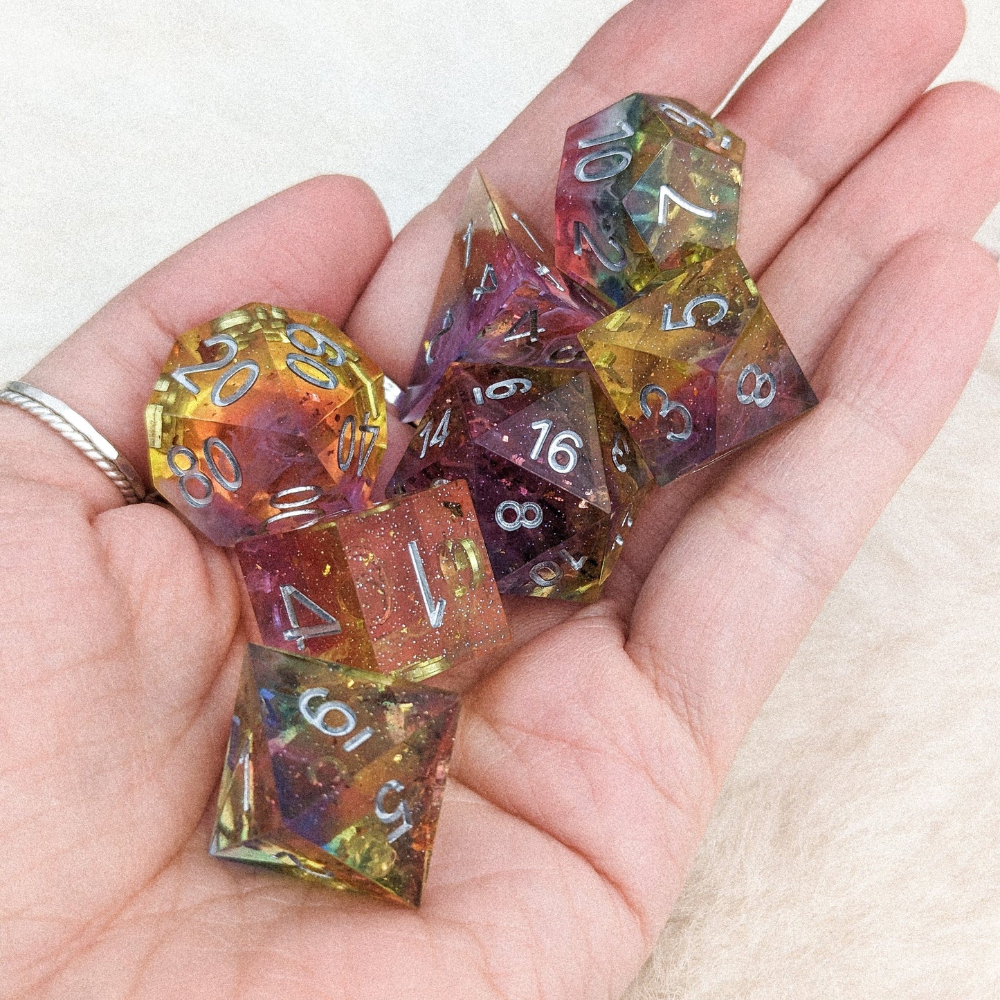 Rainbow Galaxy Sharp Edge Resin DnD Dice Set