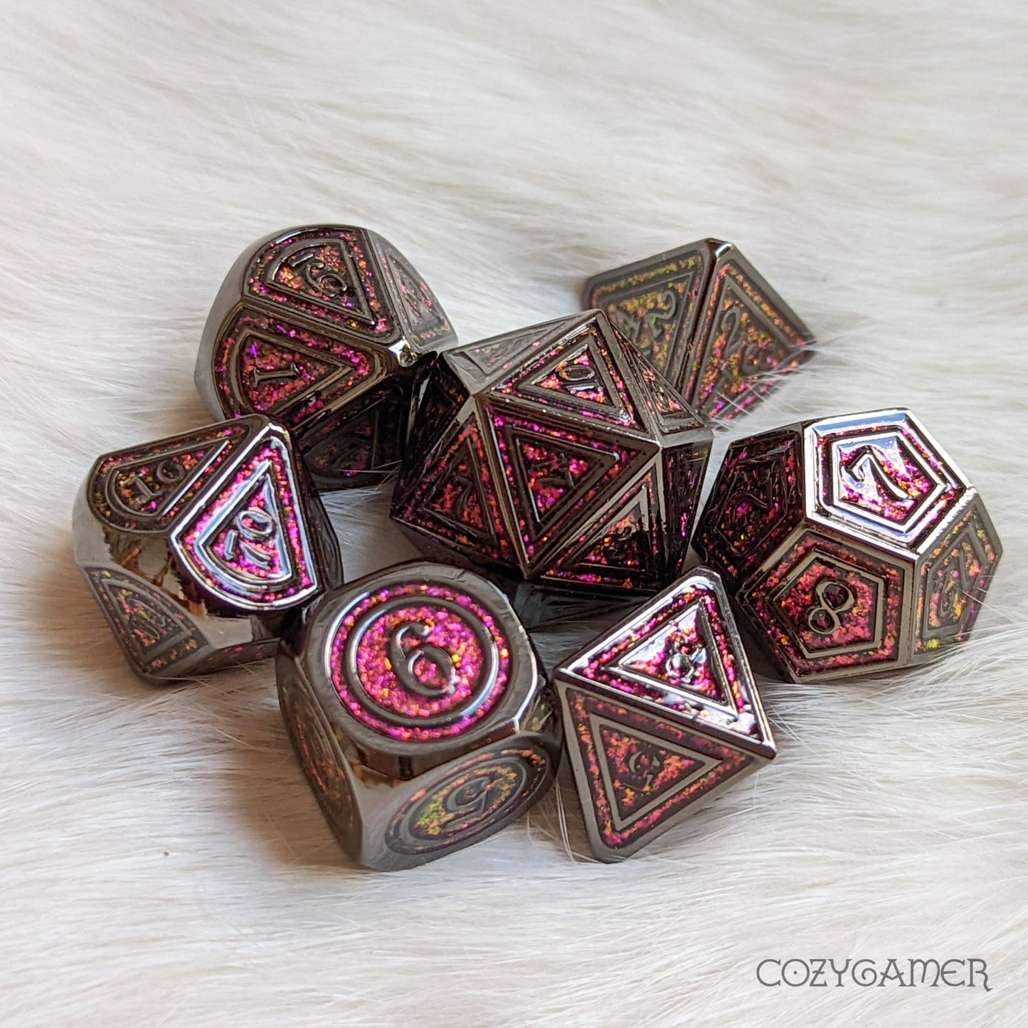 Rainbow Garnet Gate Metal Dice Set – Black with Color - Shifting Glitter | Fennek & Finch - Fennek and Finch
