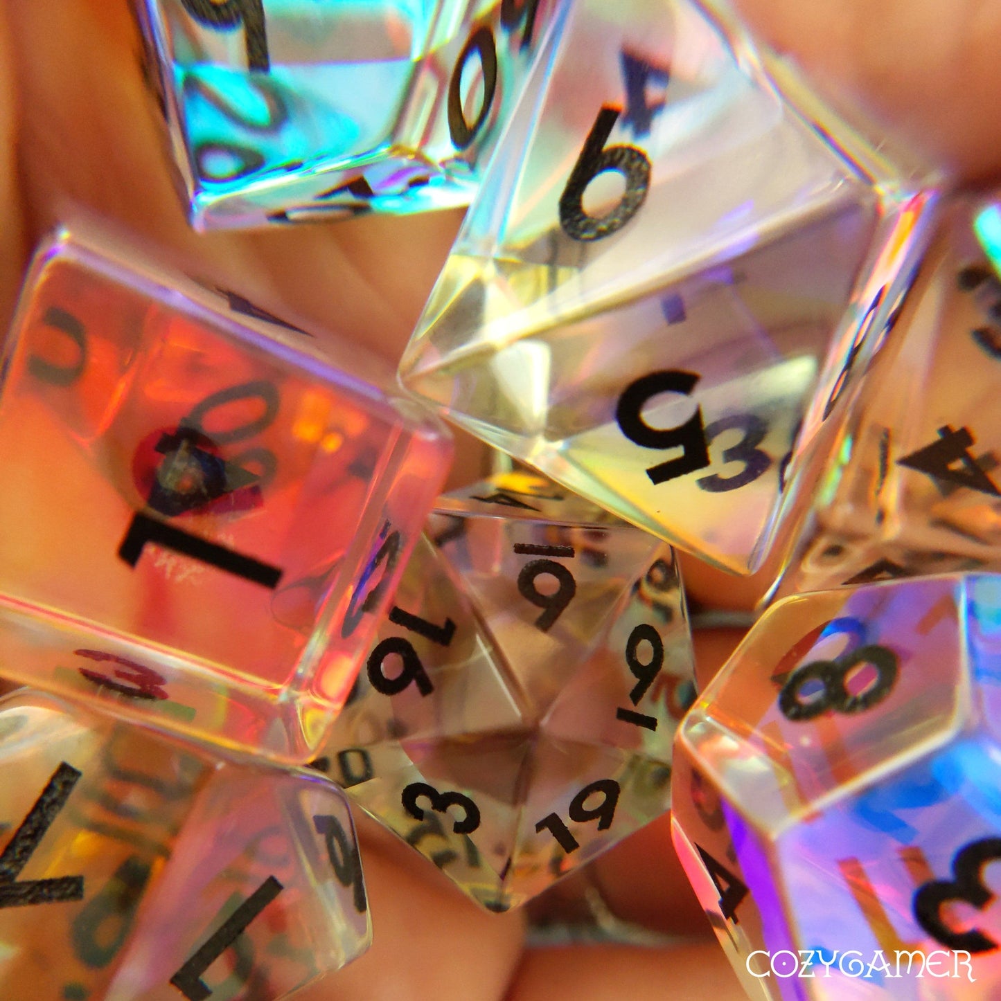 Rainbow Prism Dice Set. Fractal Glass Light Shifting Gemstone Dice.