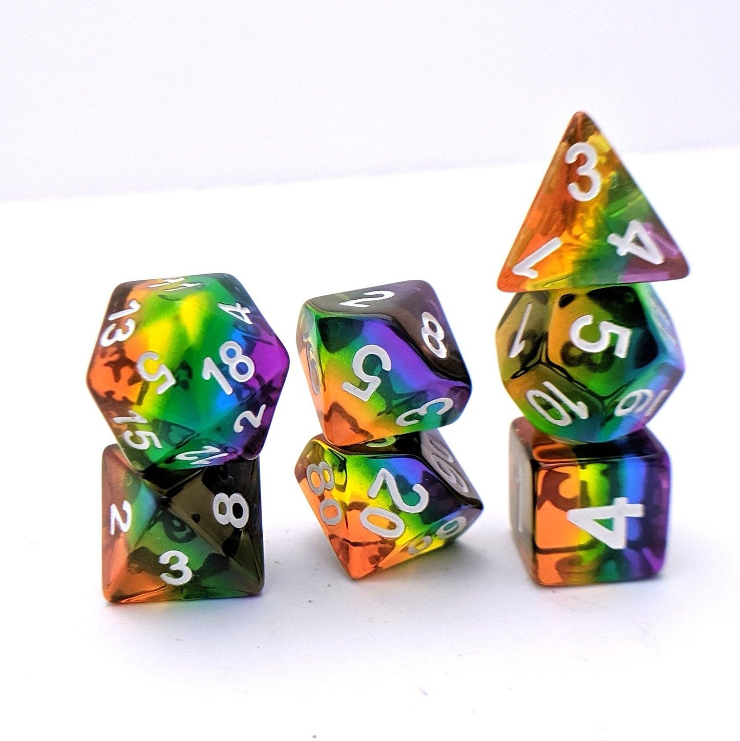 Rainbow Too DnD Dice Set, Rainbow Layer Dice - CozyGamer