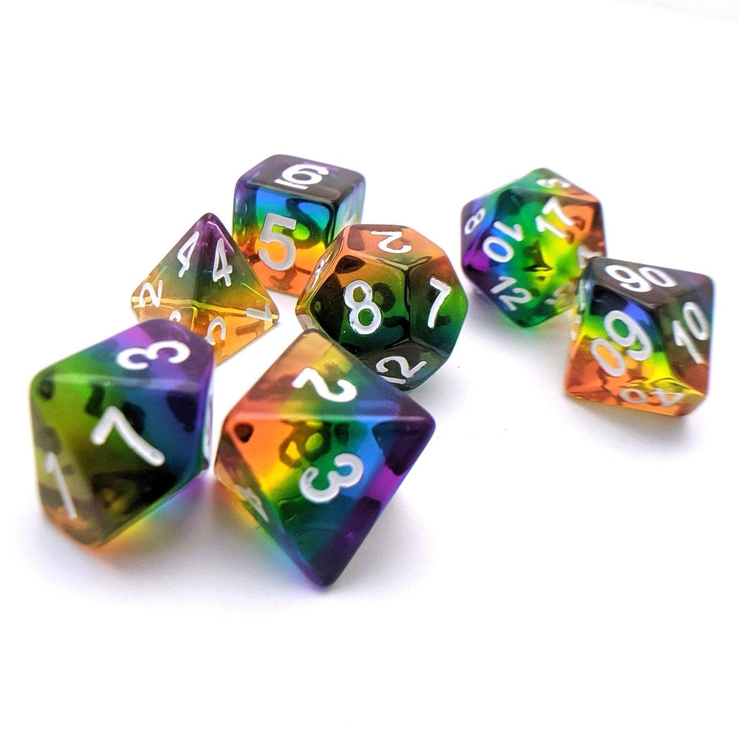 Rainbow Too DnD Dice Set, Rainbow Layer Dice - CozyGamer