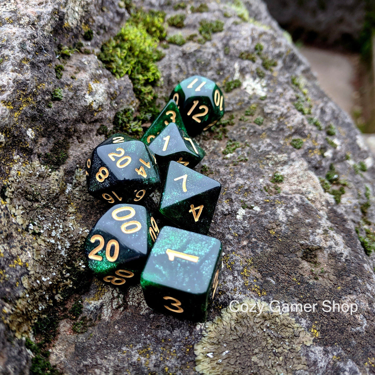 Ranger Dice Set, Black and Green 7 Piece D&D Dice Set Dice sets Fennek and Finch