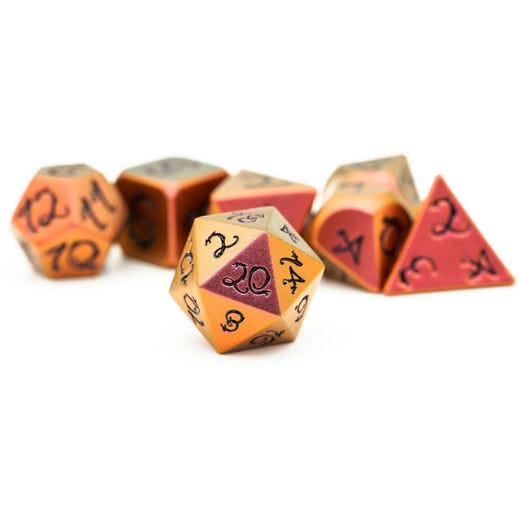 Red and Yellow Dragon Metal Dice Set with Black Font - CozyGamer