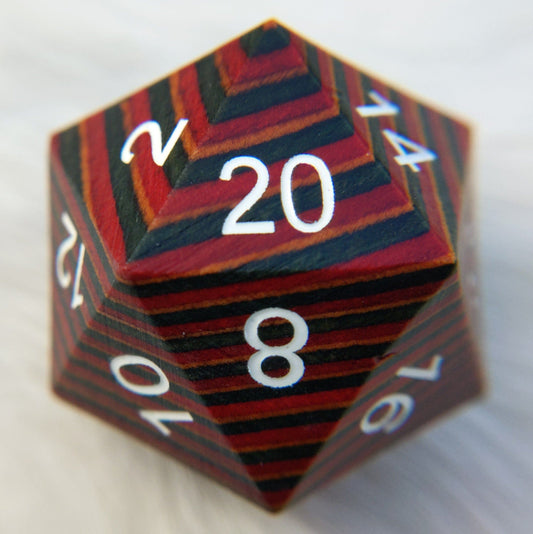Red Blue and Brown Stripe Large Wood D20 Dice sets Fennek and Finch