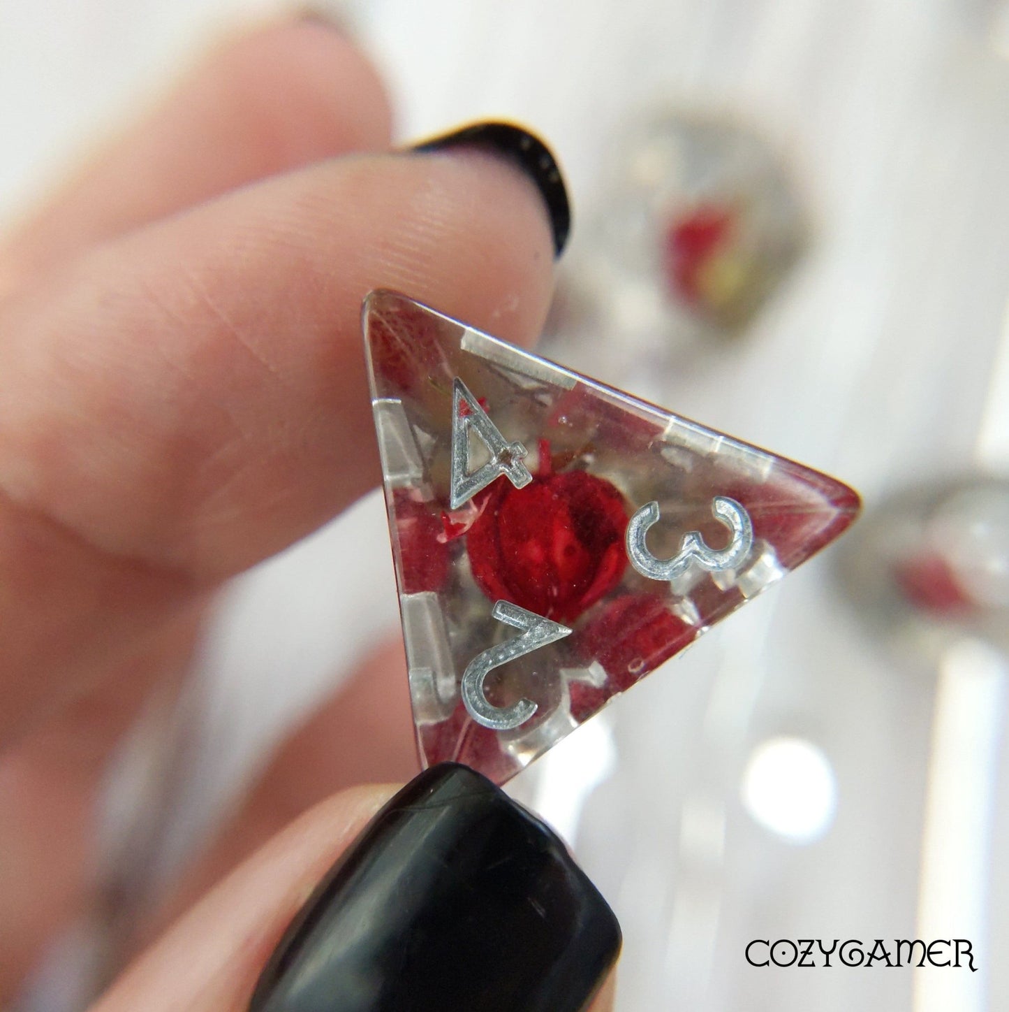 Red Flower and Lavender Dice Set. Real Dried Flower in Clear Resin Dice sets Fennek and Finch
