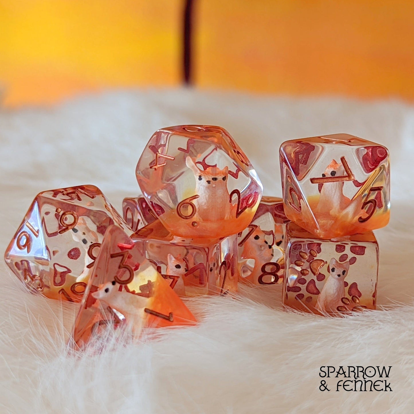 Red Fox - 8 Piece, 12 Piece, 6D6 DnD Dice Sets Dice sets Fennek and Finch