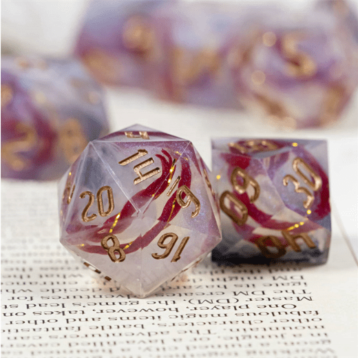 Red Rope Sharp Edge Resin Dice Set. 7 Piece DND dice set