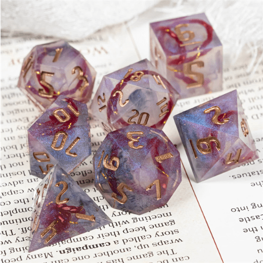 Red Rope Sharp Edge Resin Dice Set. 7 Piece DND dice set