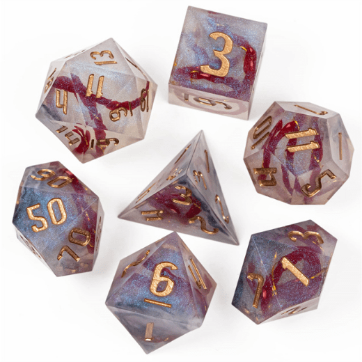 Red Rope Sharp Edge Resin Dice Set. 7 Piece DND dice set