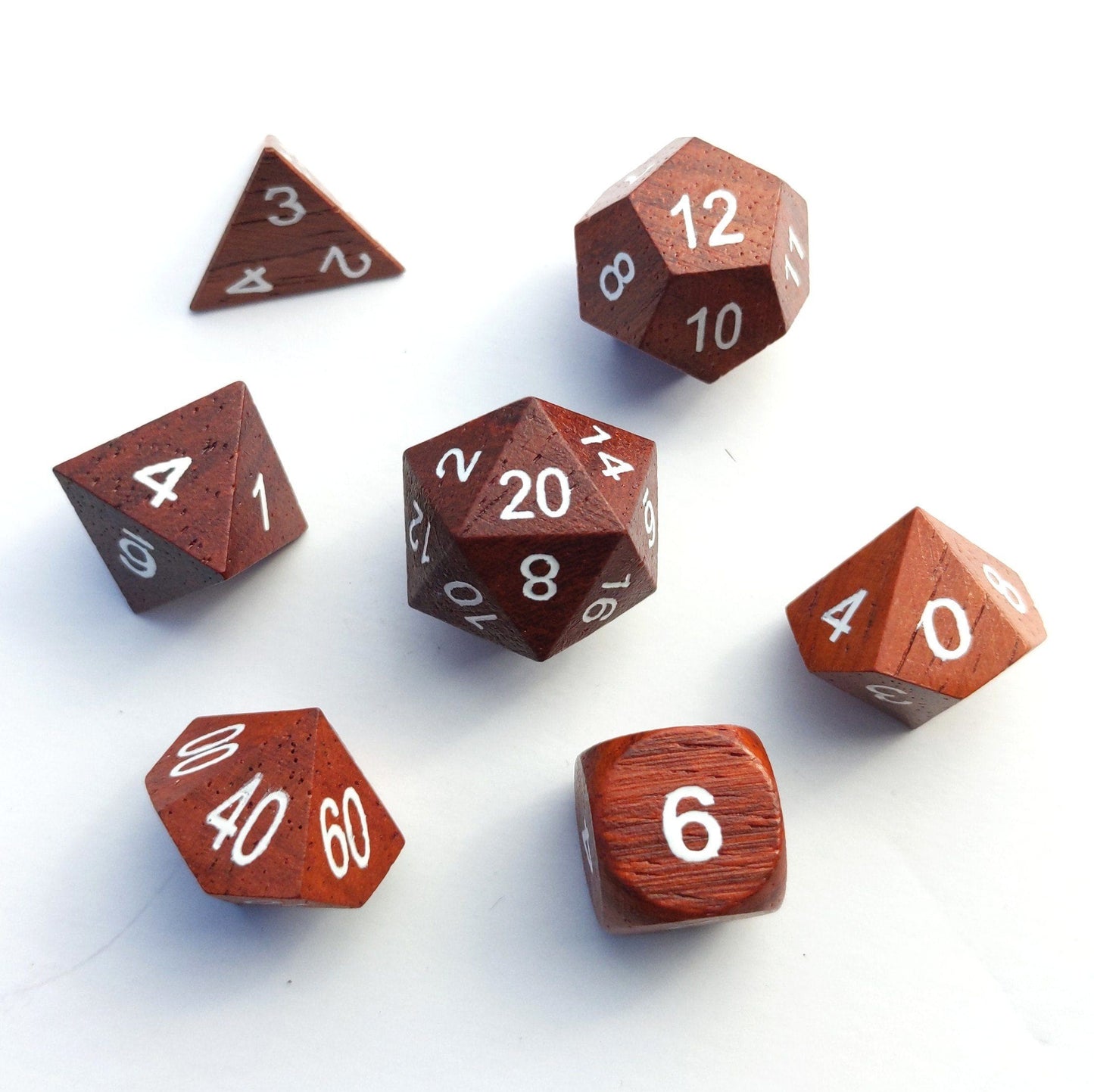 Red Wood Dice Set with White Ink - CozyGamer