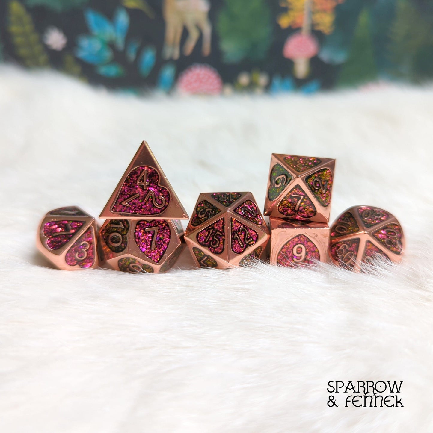 Romance Addict Metal Dice Set Copper and Pink