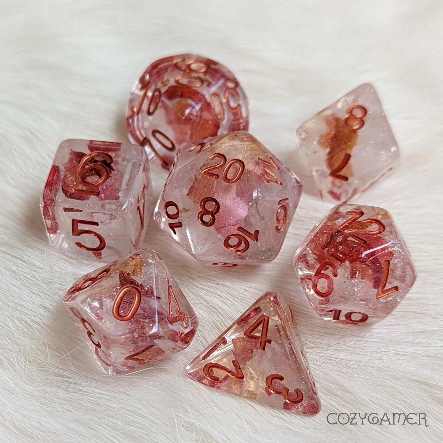 Rose Petal Mist Dice Set. Dried Flower Petals