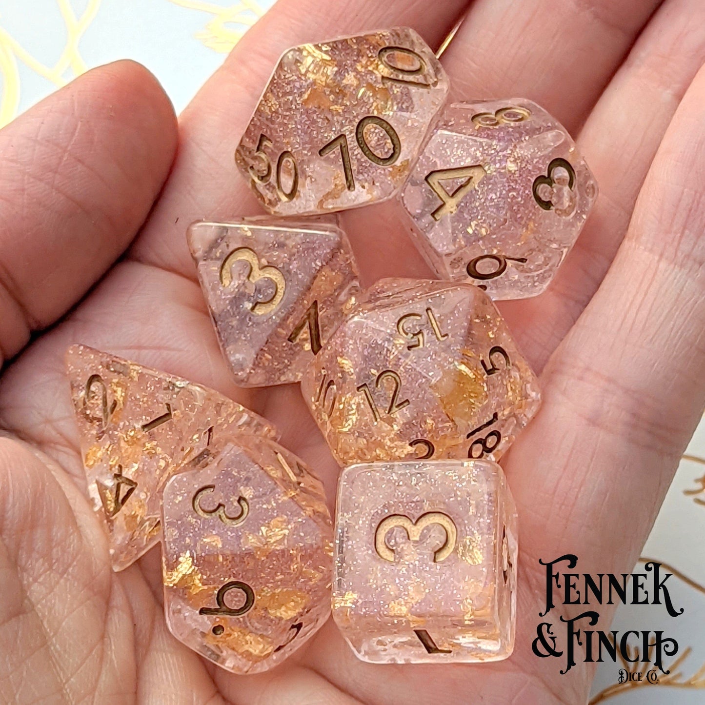 Rose Scepter (Gold Font) - 7 Piece DnD Dice Set