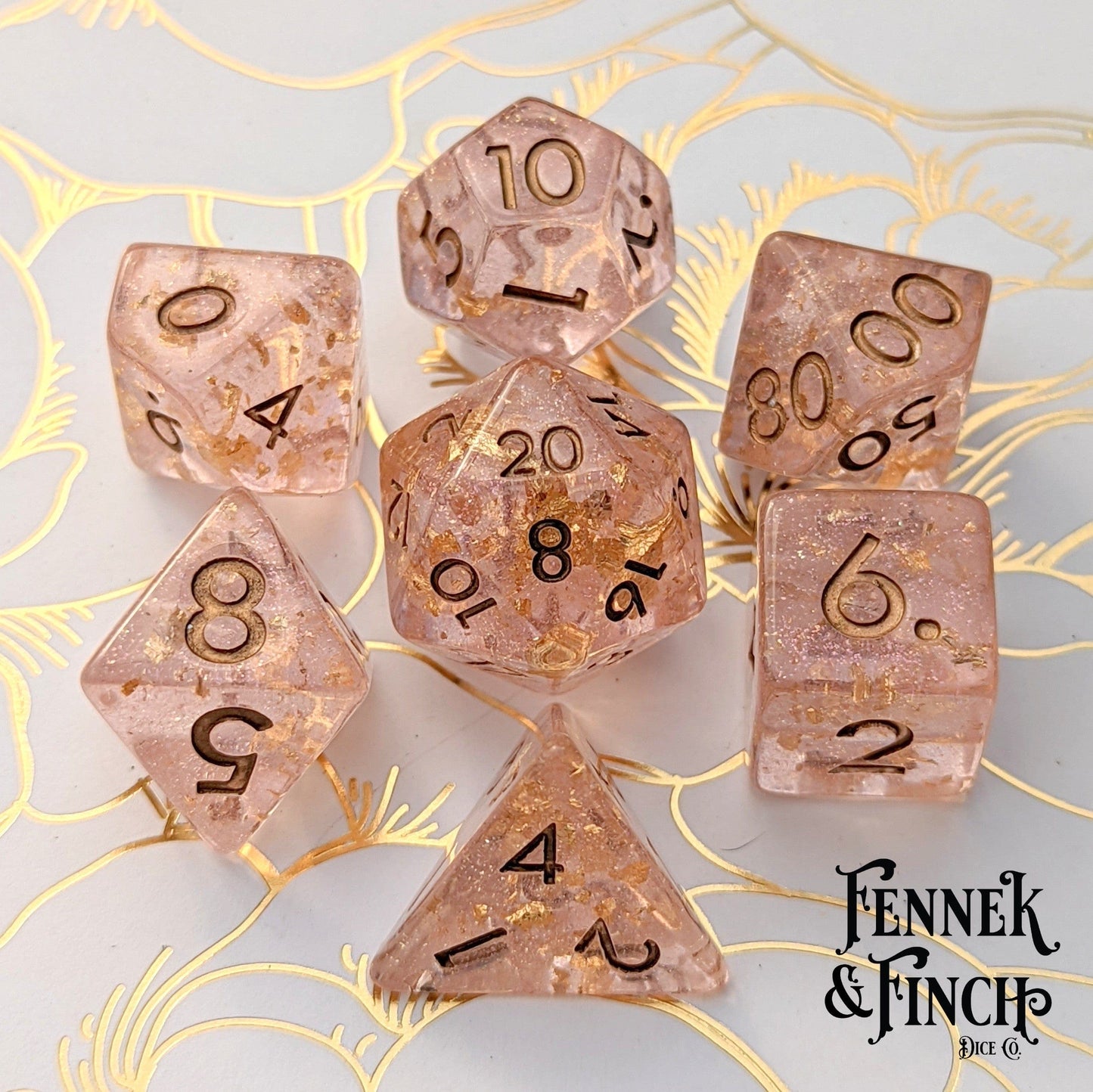 Rose Scepter (Gold Font) - 7 Piece DnD Dice Set