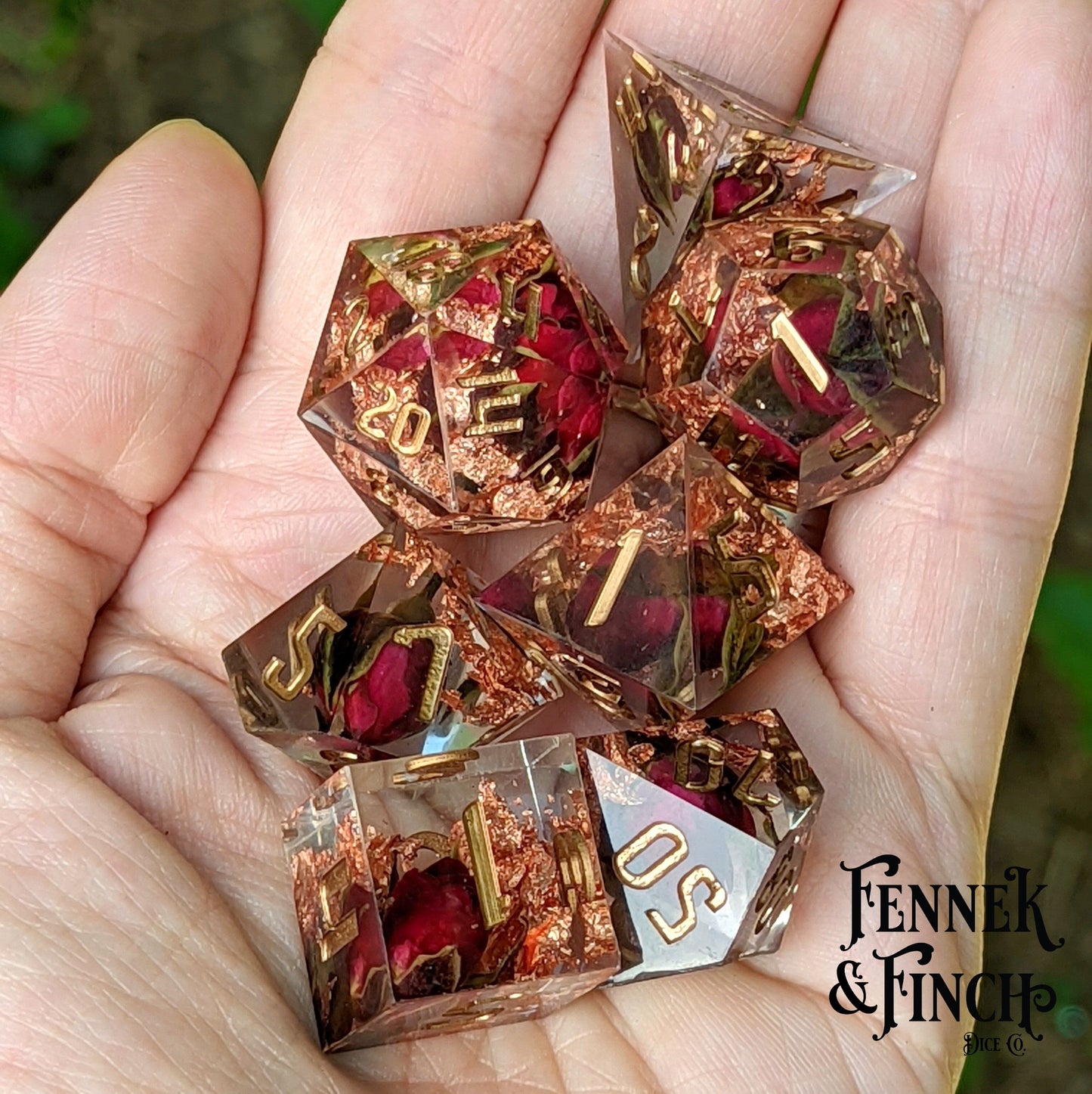 Rose Sharp Edge Resin Dice Set.