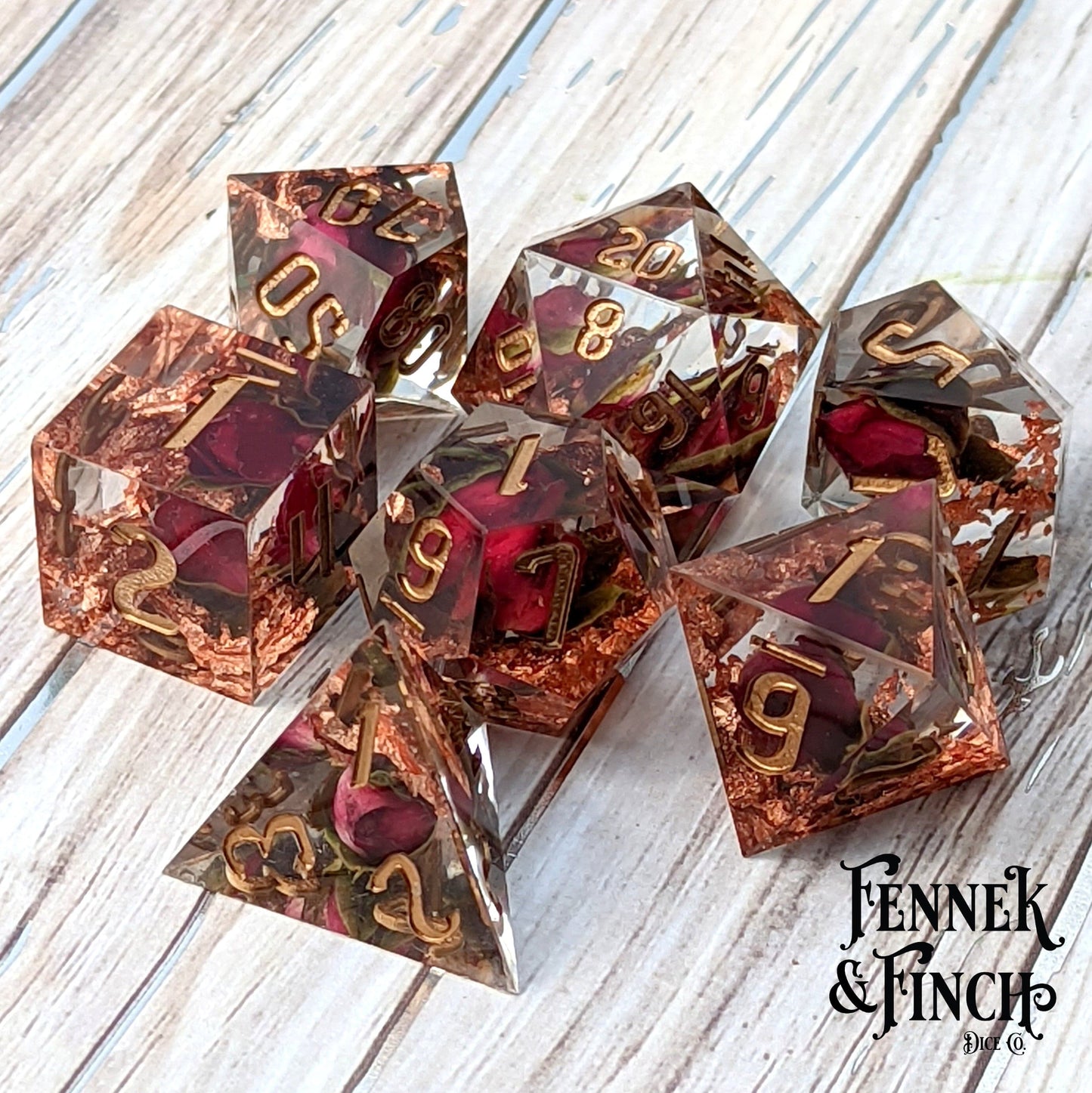 Rose Sharp Edge Resin Dice Set.