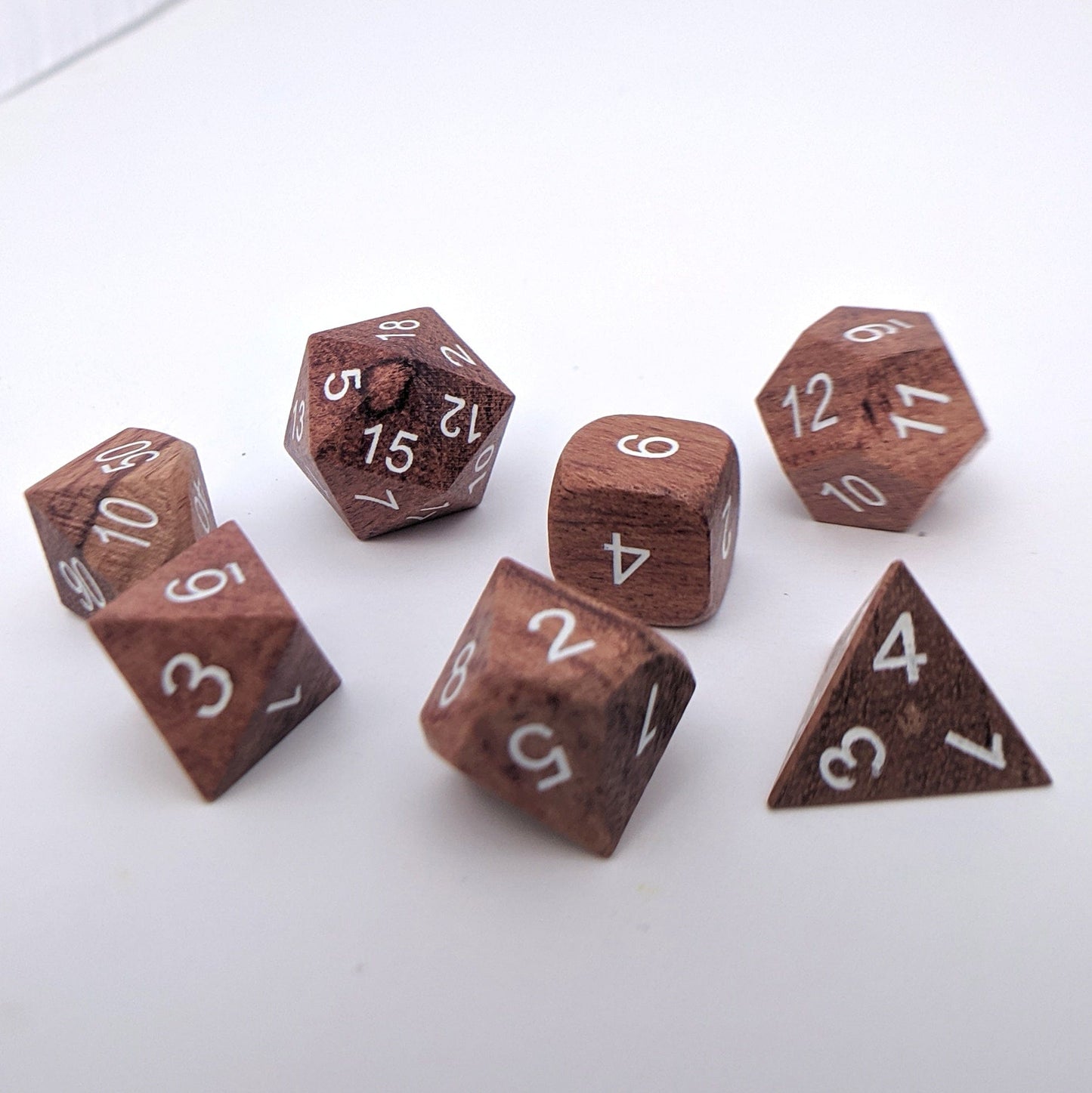 Rose Wood Dice set with White Font - CozyGamer