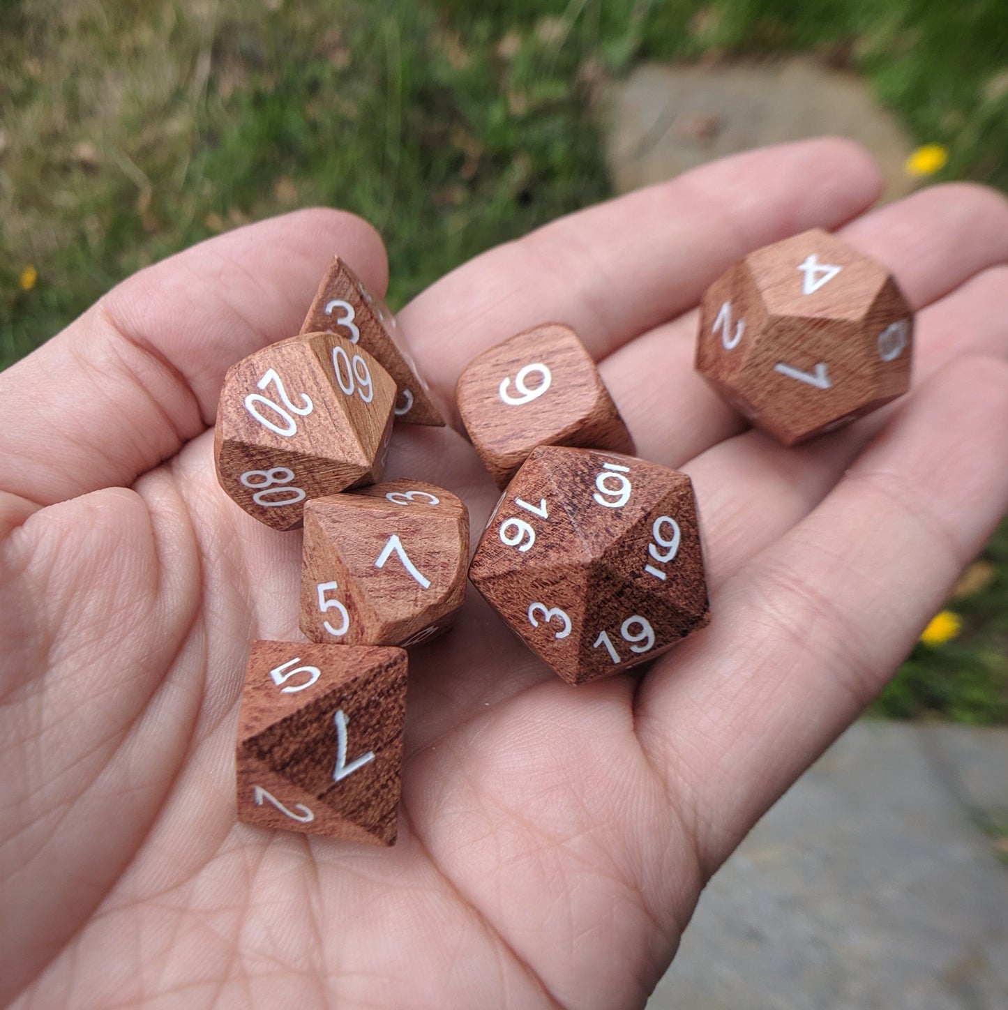 Rose Wood Dice set with White Font - CozyGamer
