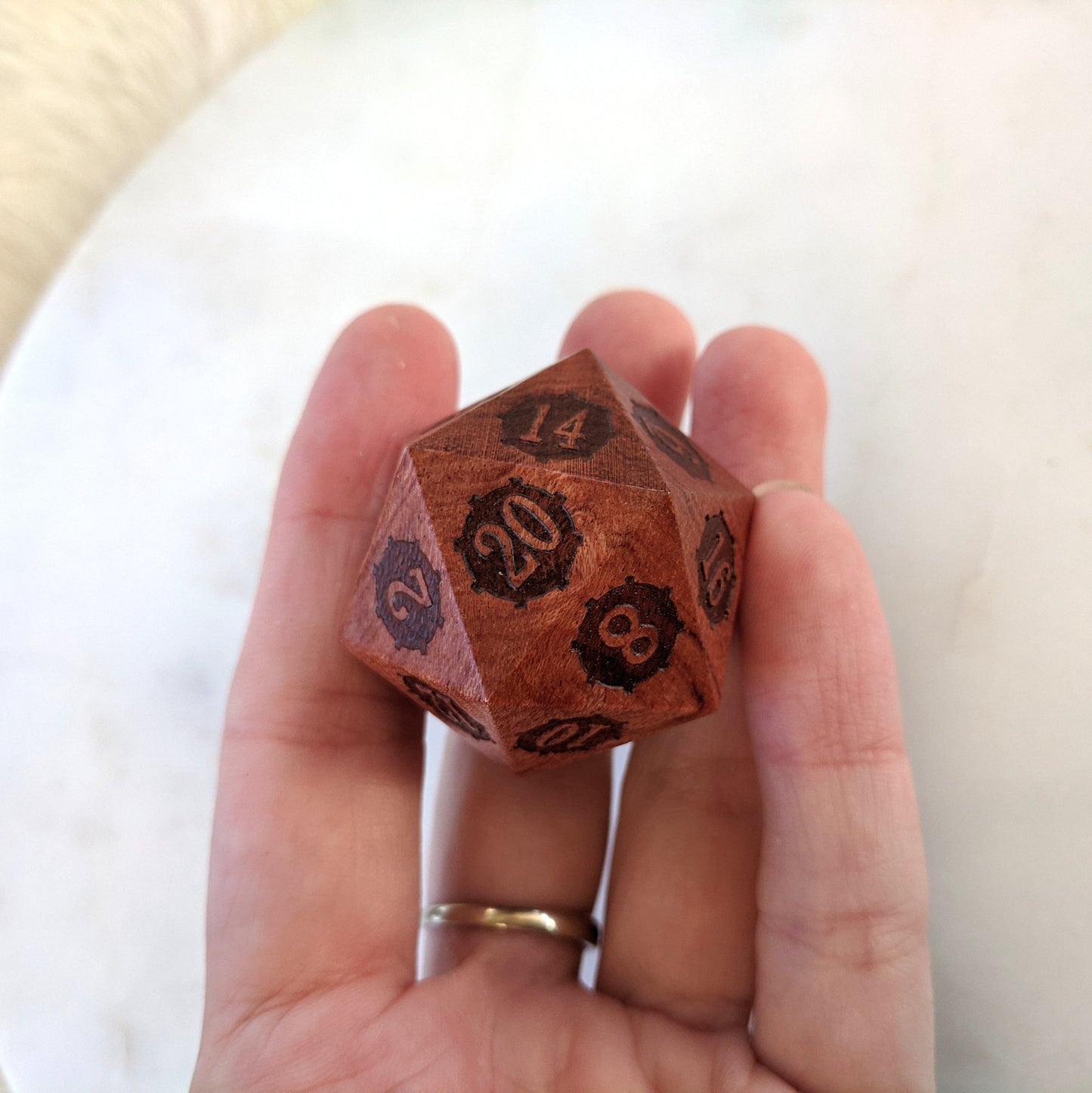 Rose Wood Steampunk Gears Wood Large D20 Dice sets Fennek and Finch