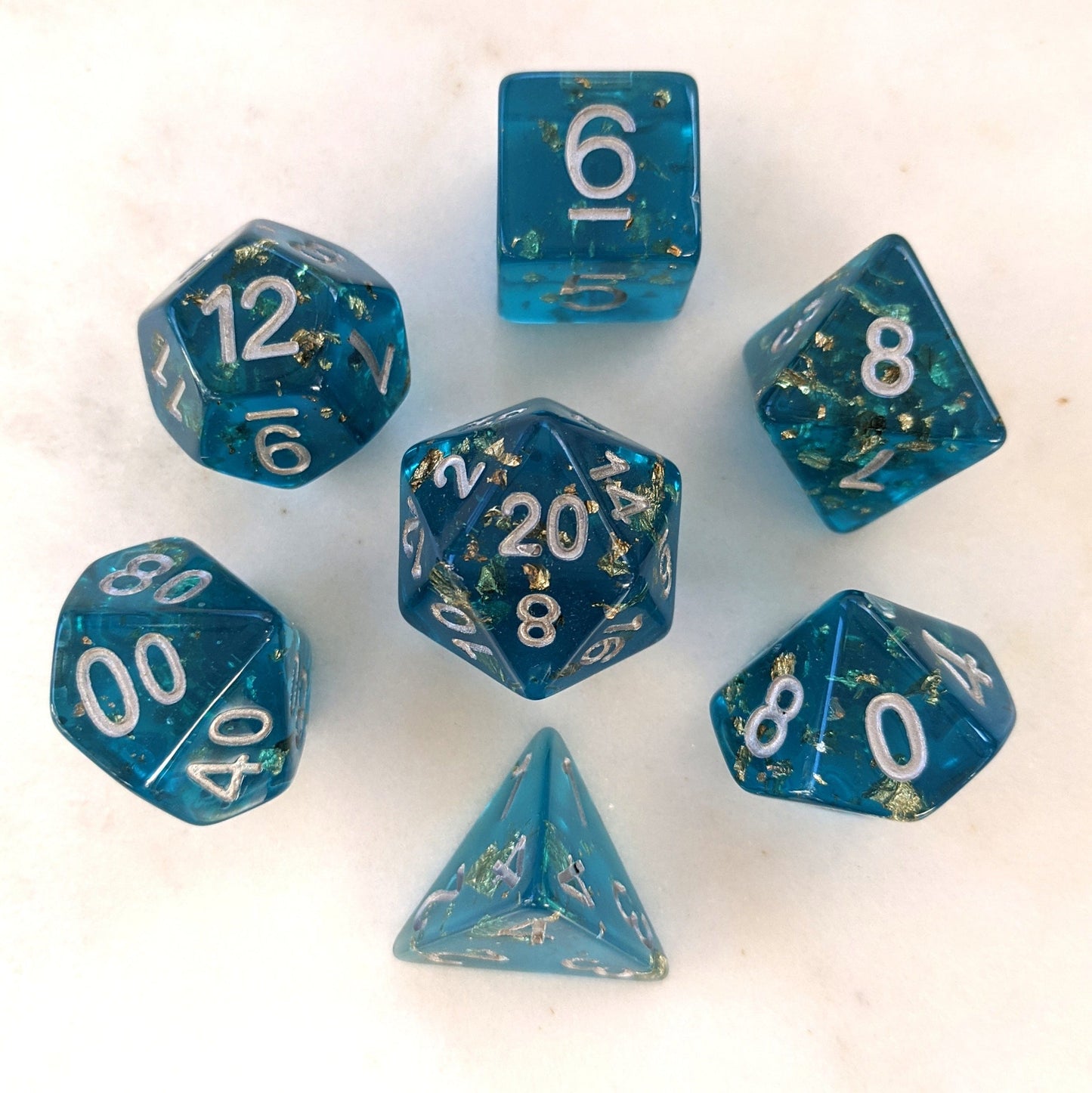 Sapphire Scepter Dice Set. Blue Clear Resin with Gold Foil Dice Sets & Games Fennek and Finch