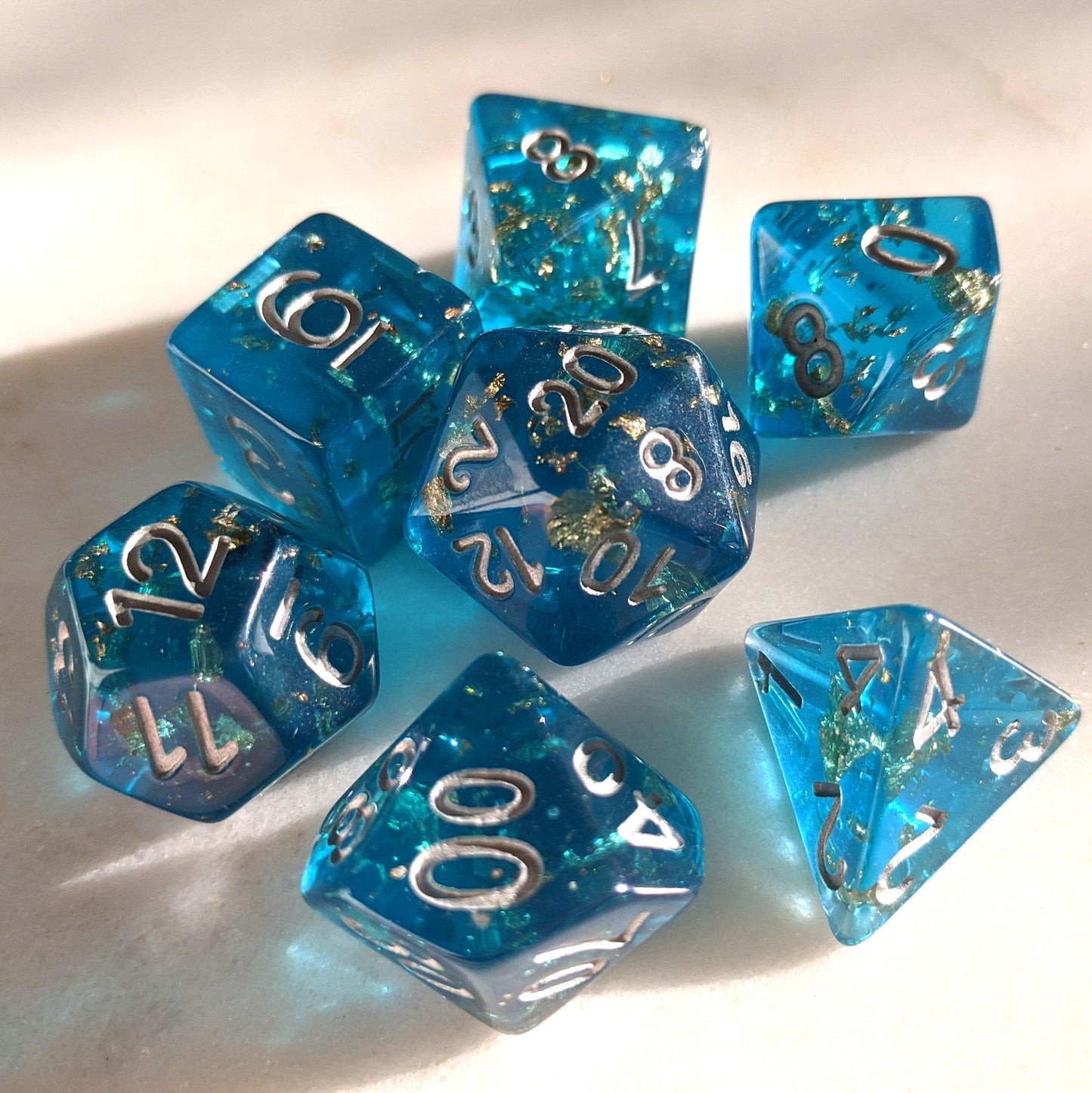 Sapphire Scepter Dice Set. Blue Clear Resin with Gold Foil Dice Sets & Games Fennek and Finch