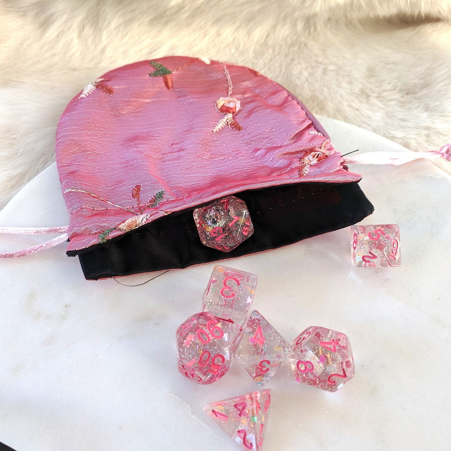 Silk Embroidered Drawstring Dice Bag – Luxurious Storage for 2-3 Sets Apparel & Accessories Fennek and Finch