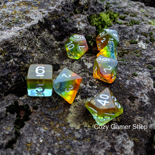 Sunrise DnD Dice Set, Translucent Layered Dice - CozyGamer