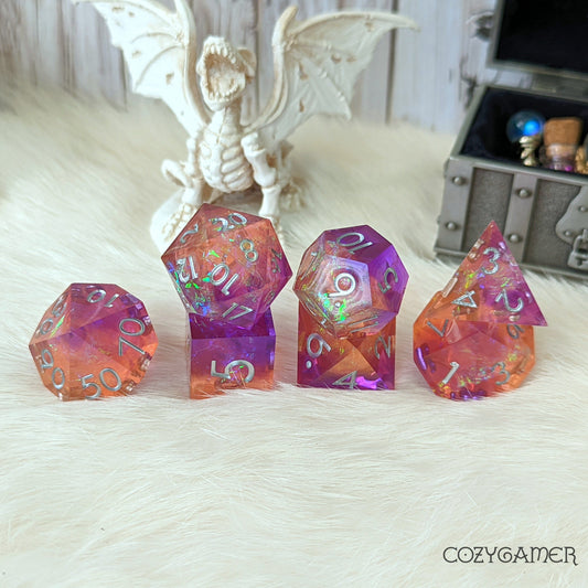 Sunset - 7 Piece Sharp Edge Dice Set Dice Sets & Games Fennek and Finch