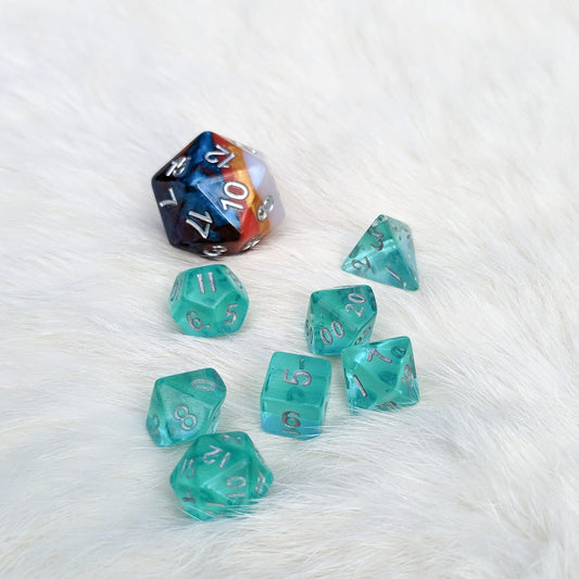 Teal Mini Dice Set. 7 Piece Polyhedral DND Dice