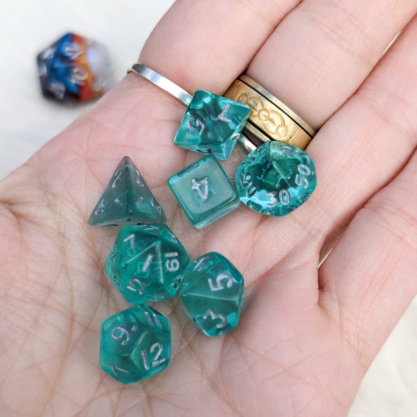 Teal Mini Dice Set. 7 Piece Polyhedral DND Dice Fennek and Finch
