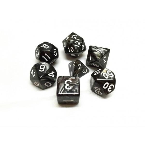 Temper Dice Set. Black and Silver Pearly Marble Dice Dice sets Fennek and Finch