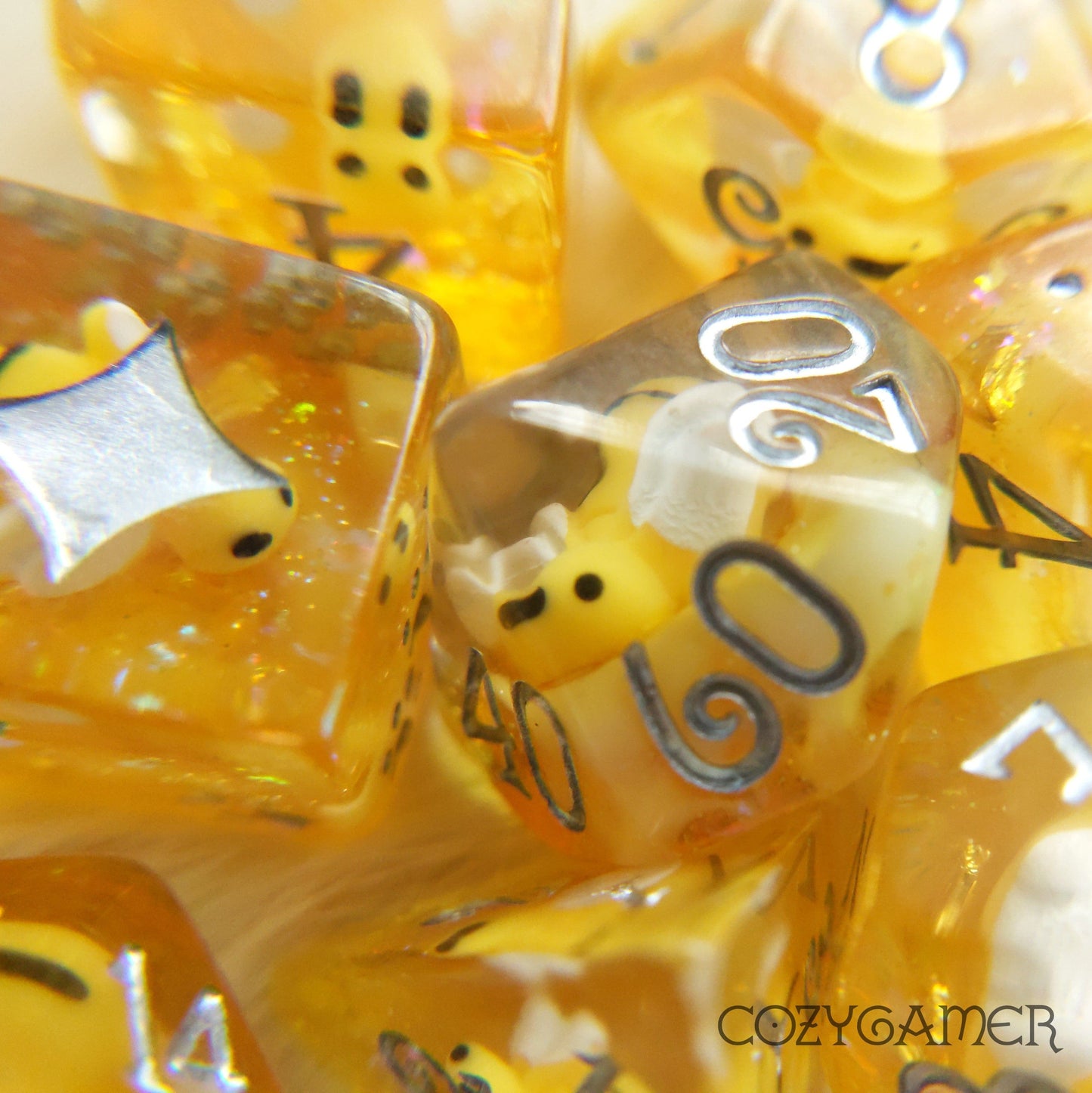 The Bee's Knees Dice Set. 8 Piece Bumble Bees and Honey DND Dice Dice sets Fennek and Finch