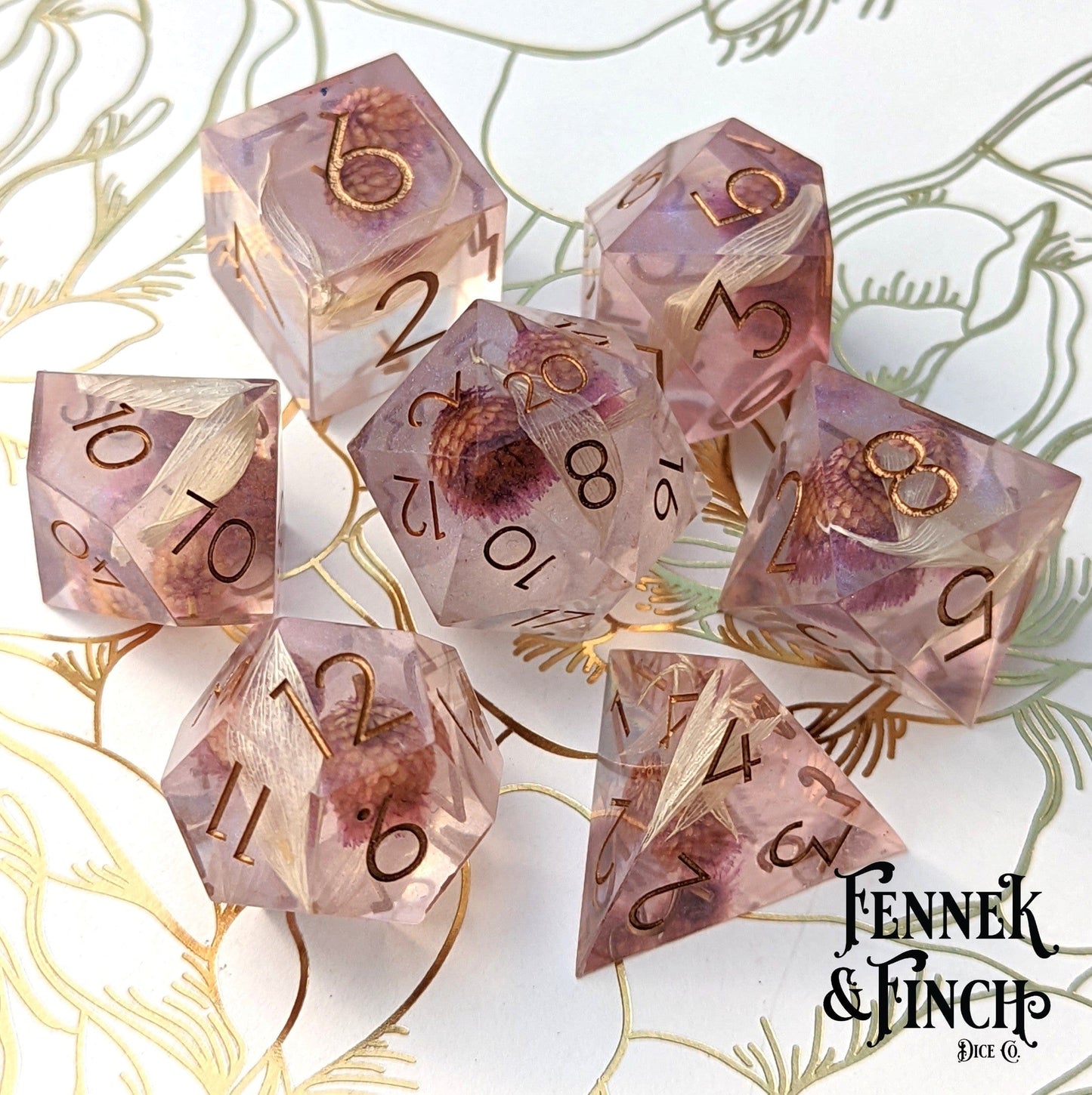 Thistle Handmade Sharp Edge Resin Dice Set.